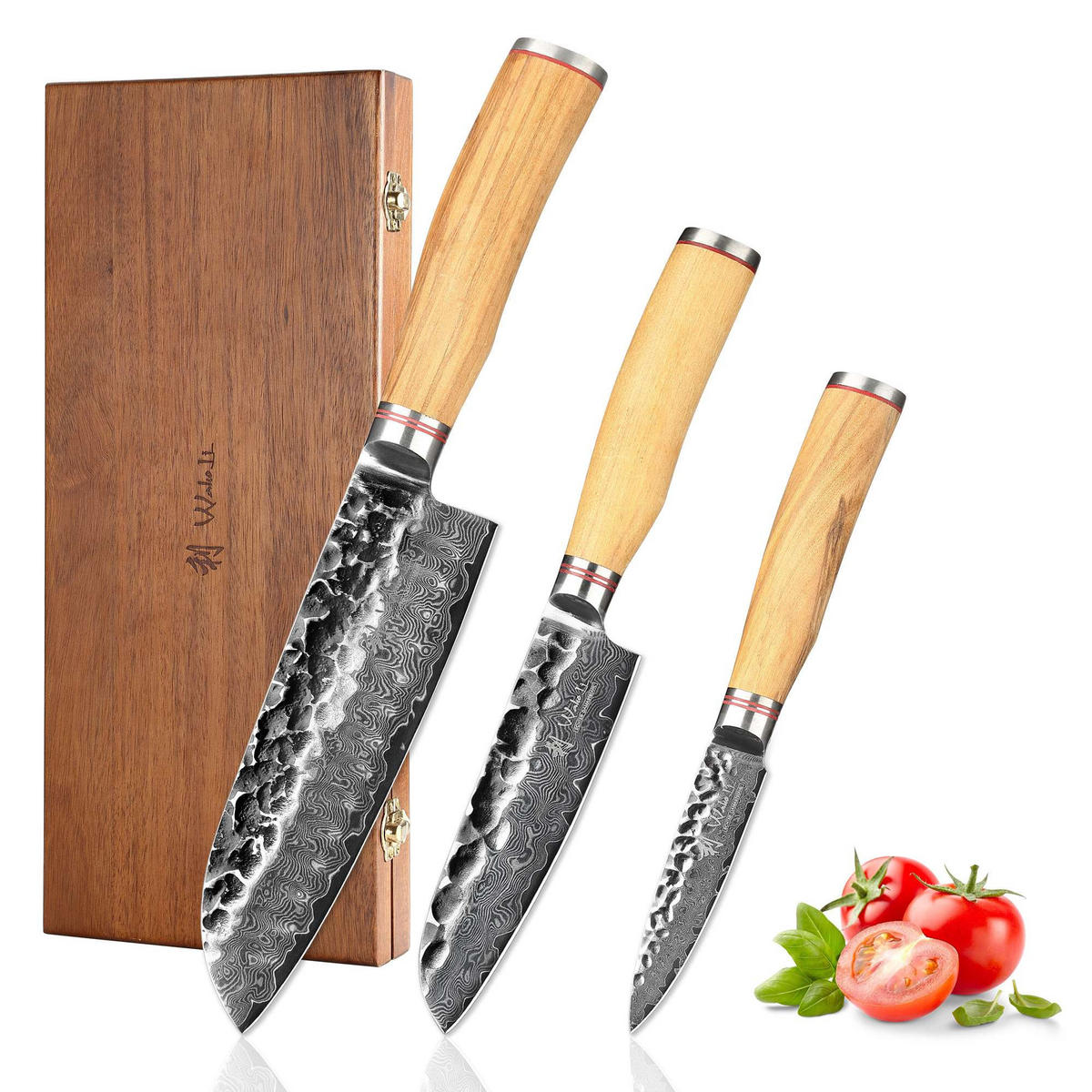 MESSERSET 3-tlg. 9–17,5 cm - Braun, Leder/Holz - Wakoli