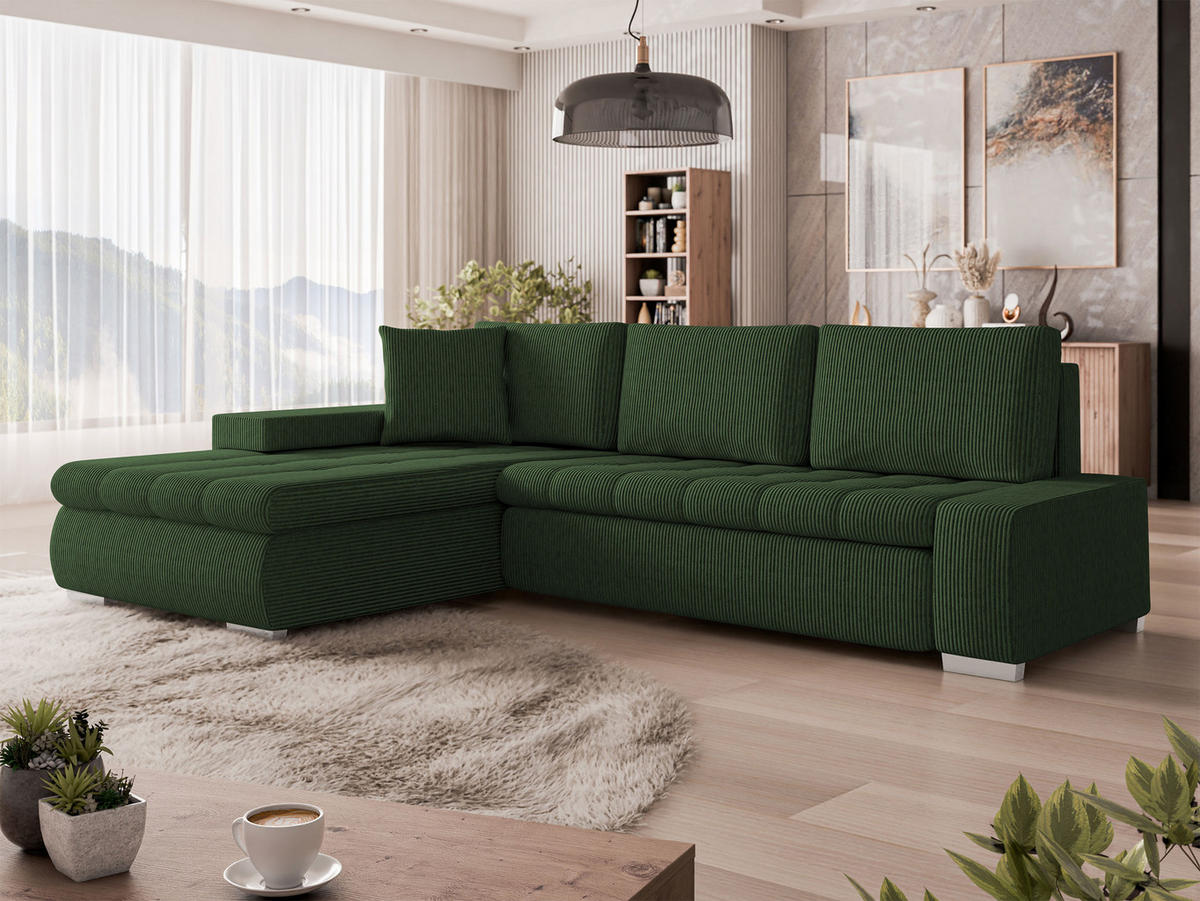 ECKSOFA Orkan Mini Cord - Dunkelgrün, Holz/Textil (265/185cm) - MIRJAN24