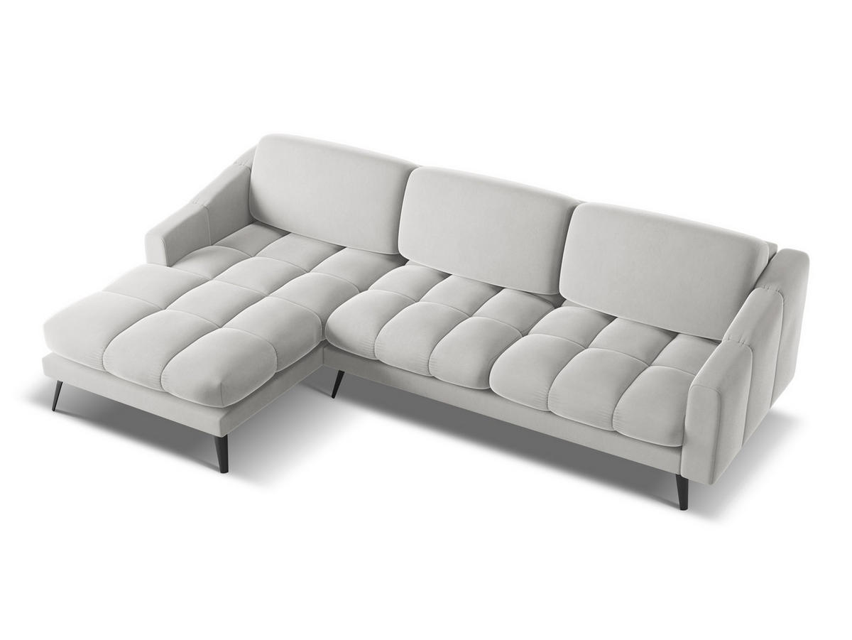 ECKSOFA Links Samt Stoff Grau - Silberfarben/Schwarz, Textil/Metall (160/264cm) - Makamii