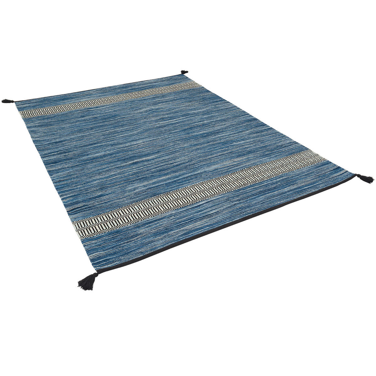 NATUR BAUMWOLLE TEPPICH KELIM TOSKANA - Blau, Textil (90/160cm) - Pergamon