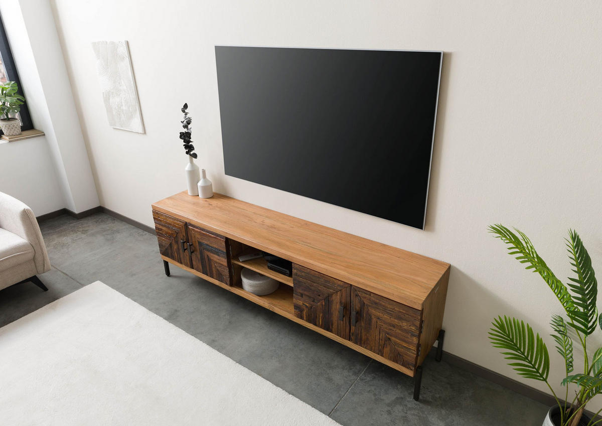 TV-BOARD Altholz 200x40x63 natur lackiert LYON #120 - Naturfarben, Holz (200/63/40cm) - Massivmoebel24