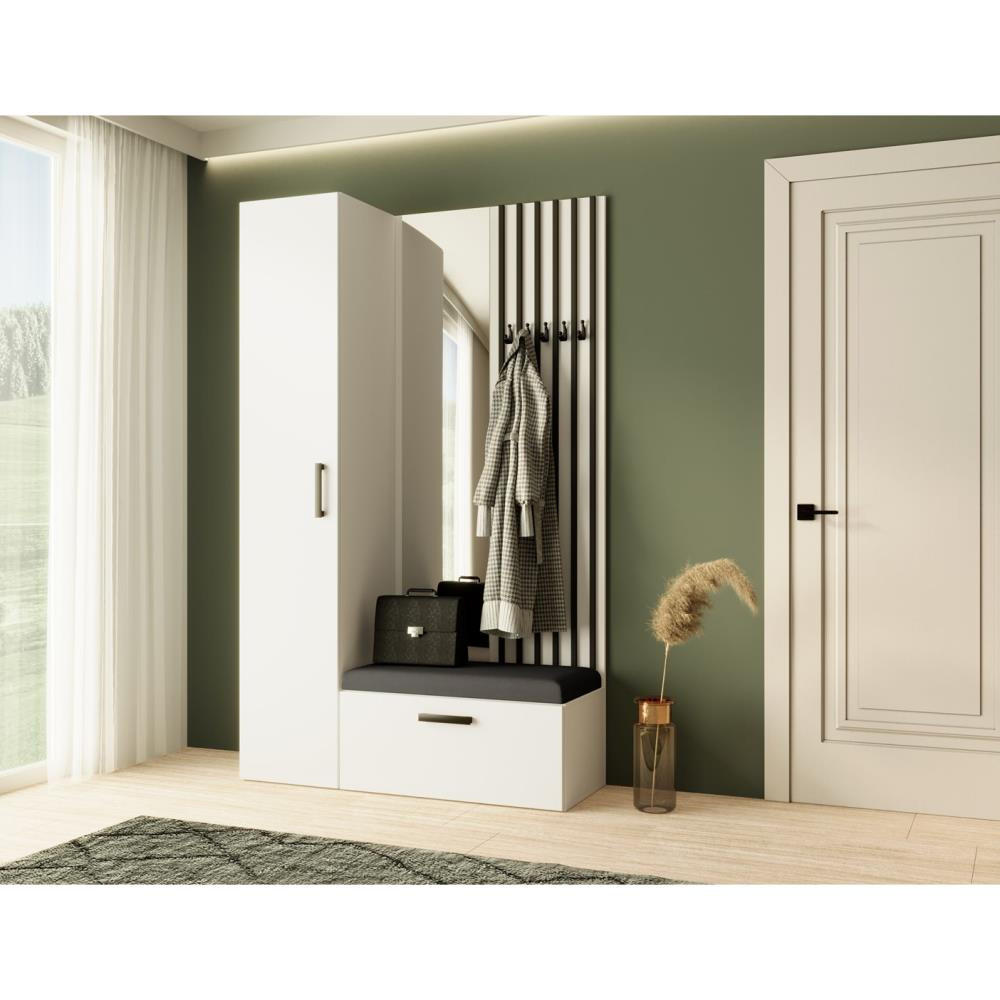 GARDEROBE Margaret II 121/203/43 mit Lamellen und Hochschrank - Schwarz/Weiß, Holzwerkstoff/Kunststoff (121/203/43cm) - Beautysofa