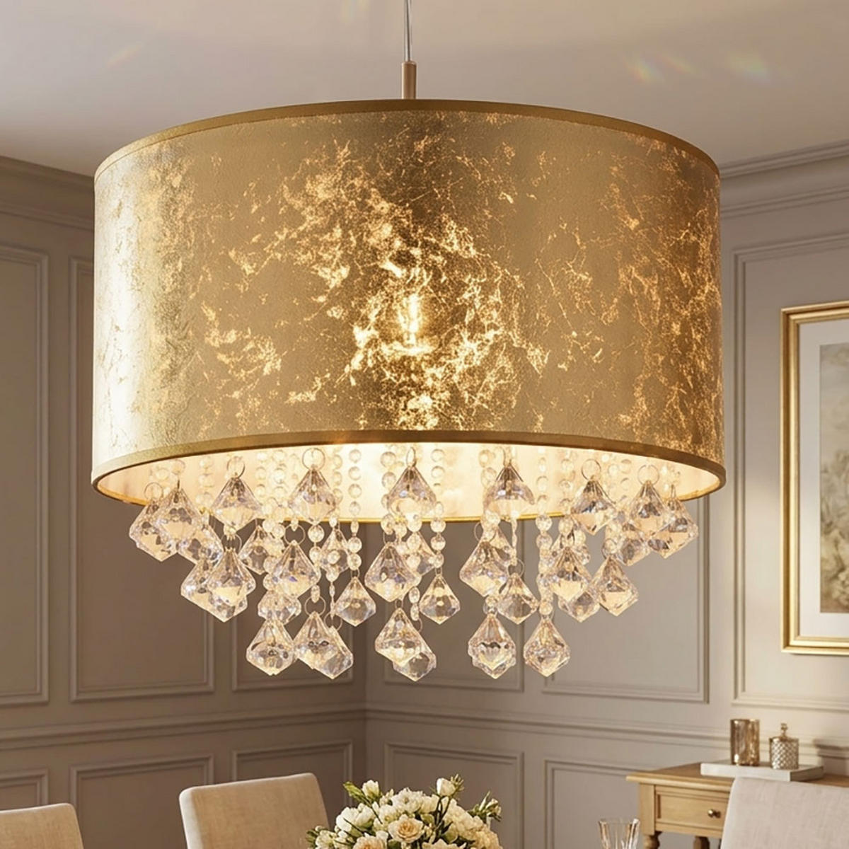 LED HÄNGELEUCHTE Kristalle Gold - Goldfarben, Metall (40/40/140cm) - Globo Lighting