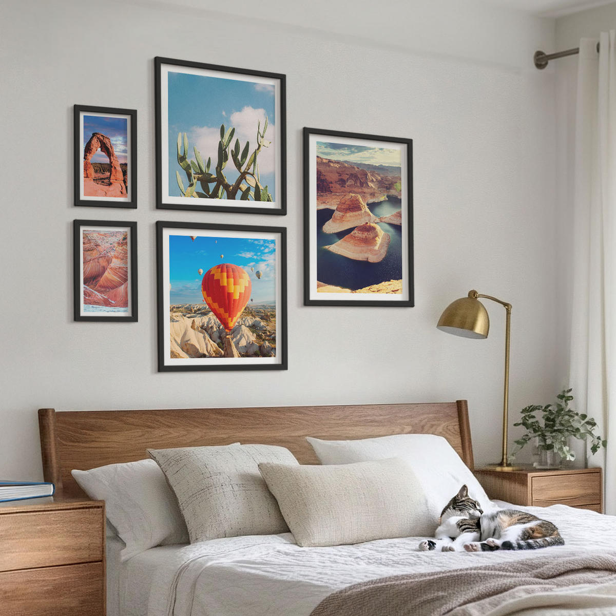 BILDER SET 5er Set - 50x50 cm & 20x30 cm & 40x60 cm Schwarzer Rahmen - Berge, Seen, Wälder, Wege - Schwarz, Kunststoff (40/60cm) - TULUP