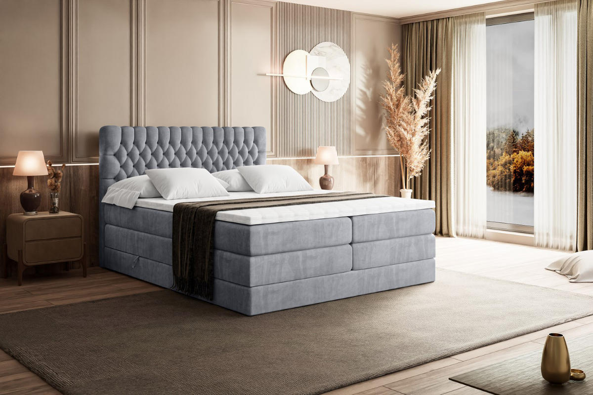 BOXSPRINGBETT SERENE KING - 160 x 200 - H3/H4 - Hellgrau - Hellgrau, Holzwerkstoff (160/200cm) - ALTDECOR