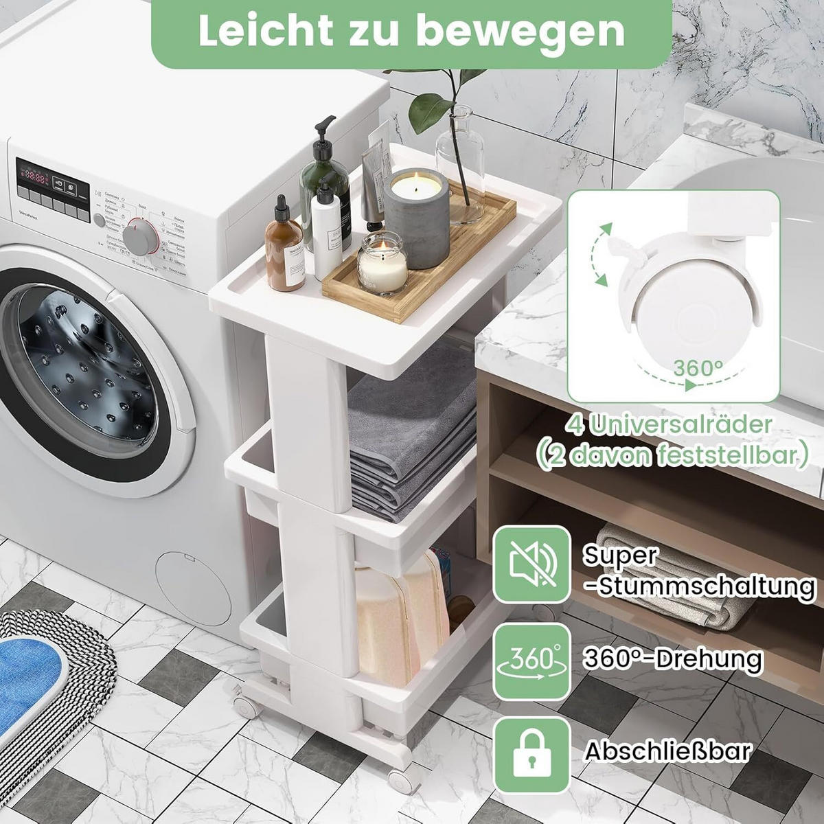 ROLLWAGEN 81cm Weiß - Weiß, Kunststoff (30/81/45cm) - COSTWAY