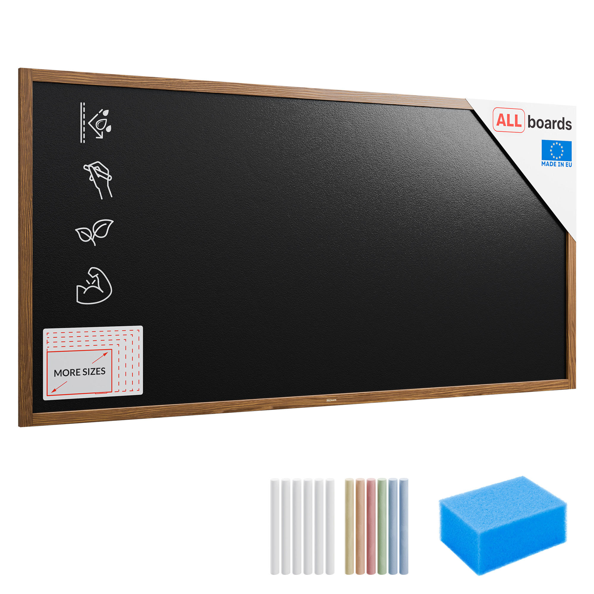 KREIDETAFEL Wasserfest mit lackiertem Holzrahmen 200x100cm - Schwarz, Holz (200/100/2cm) - ALLboards