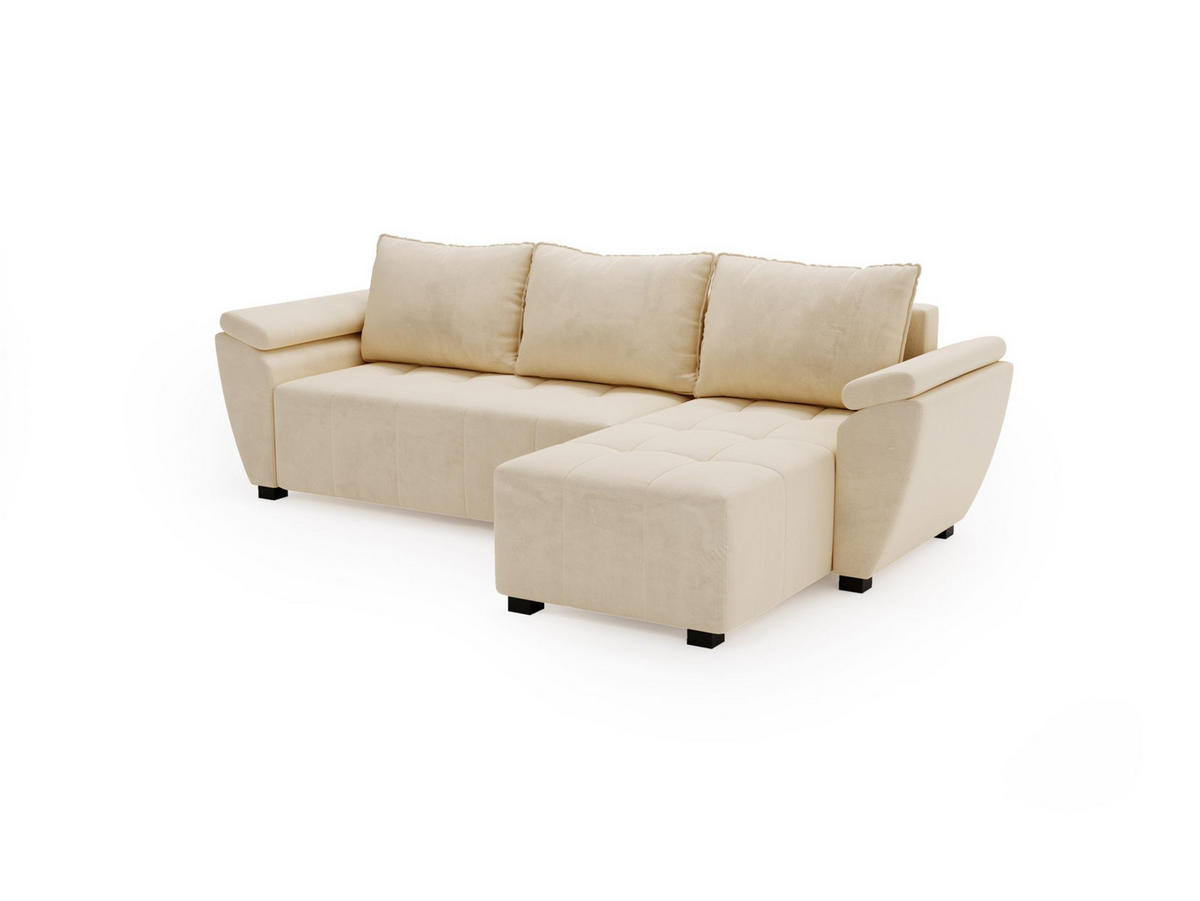 ECKSOFA ZEUS L Monolith 02 Rechts mit Schlaffunktion - Beige, Textil (251/140cm) - Bedante