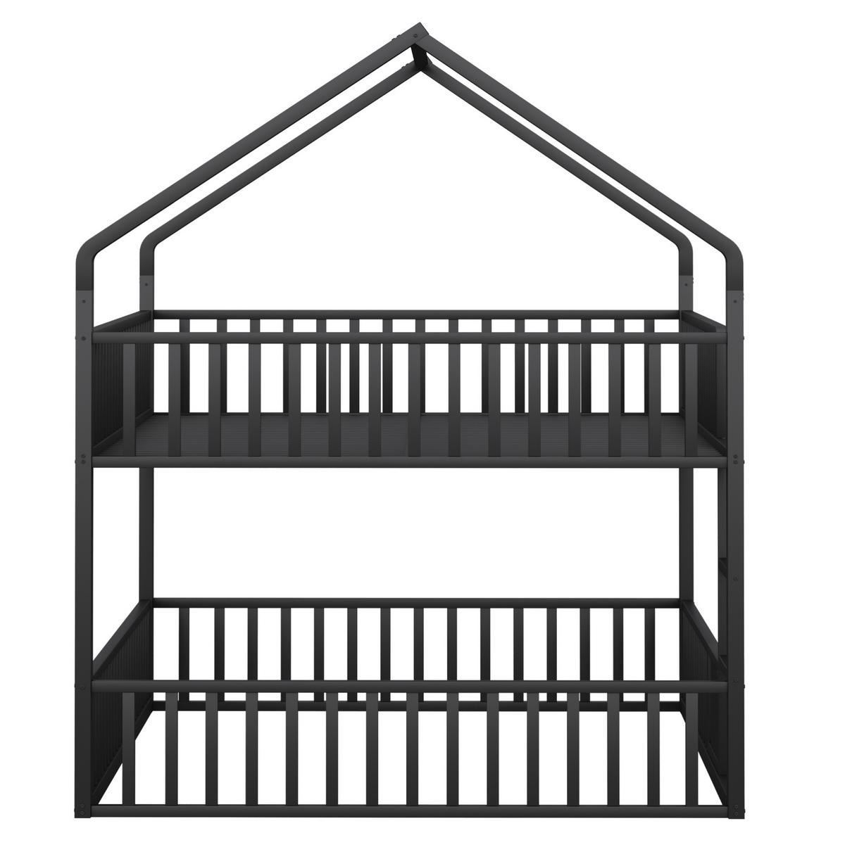 ETAGENBETT mit Hausrahmen und Leiter 140x200 cm Metall Schwarz - Schwarz, Metall (140/200cm) - Beauniv