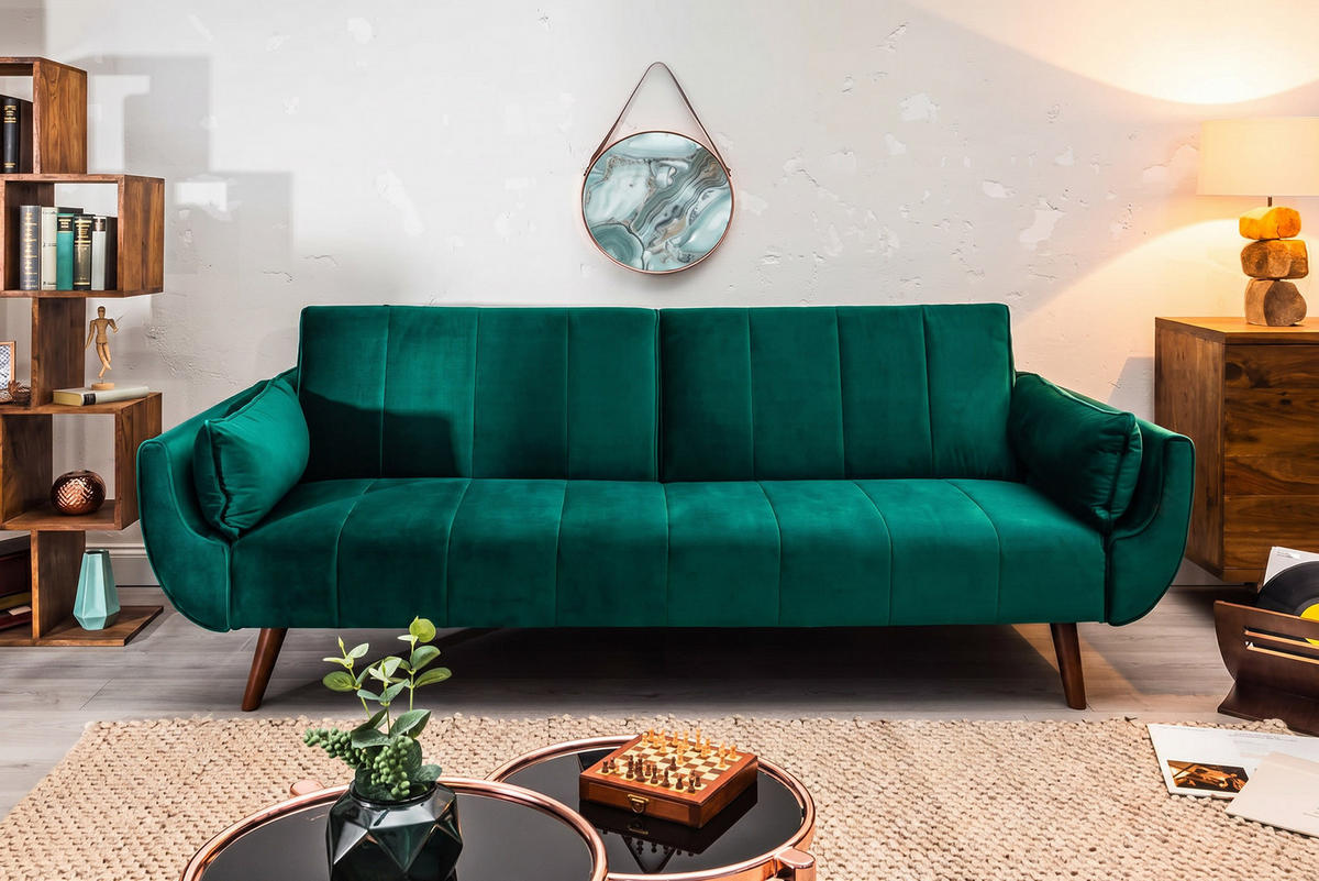 3-SITZER SOFA DIVANI Samt Grün 220 cm - Grün, Holz/Textil (220/85/88cm) - riess-ambiente
