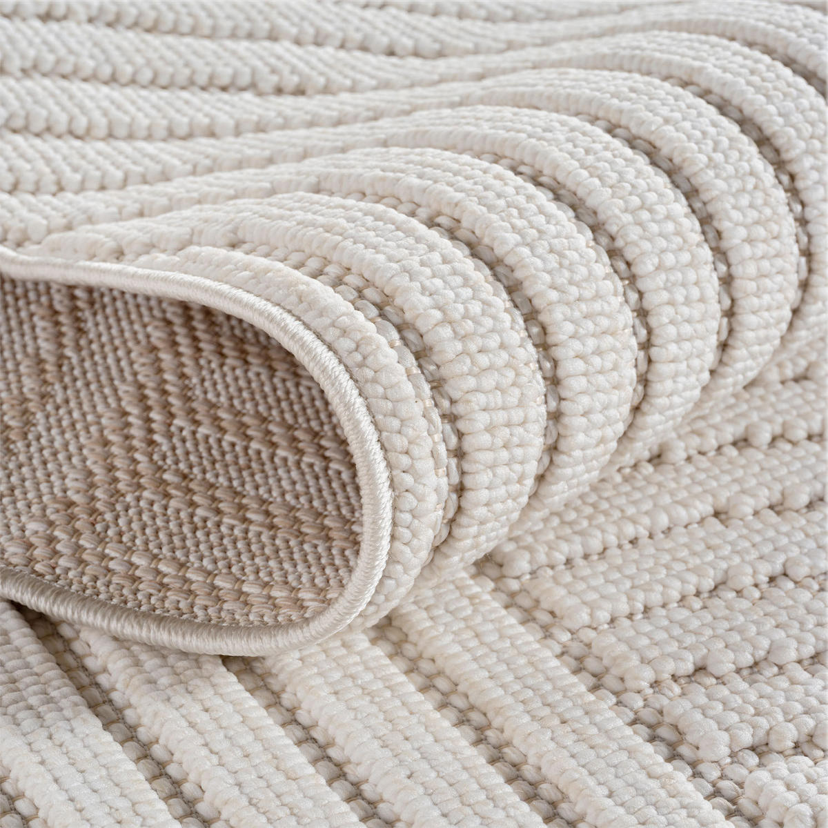 TEPPICH Flachgewebe LANGAU in Creme, mit geometrischen Bögen, Ø 80 cm - Beige, Textil (80/80cm) - KADIMA DESIGN