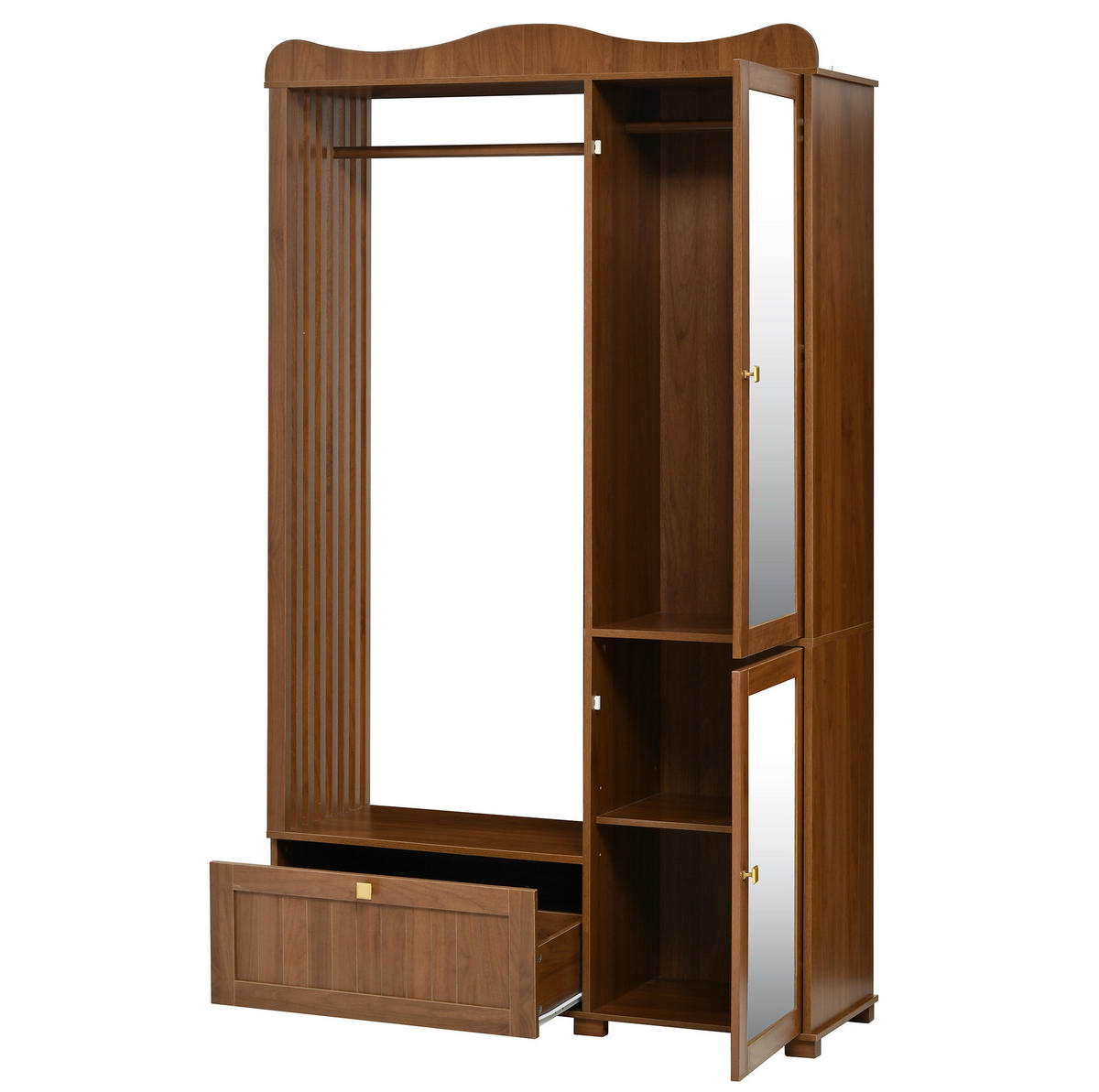 GARDEROBENSCHRANK 115,5/38,5/194,5 cm Nussbaum aus MDF mit Spiegel - Walnussfarben, Holzwerkstoff (115.5/194.5/38.5cm) - OKWISH