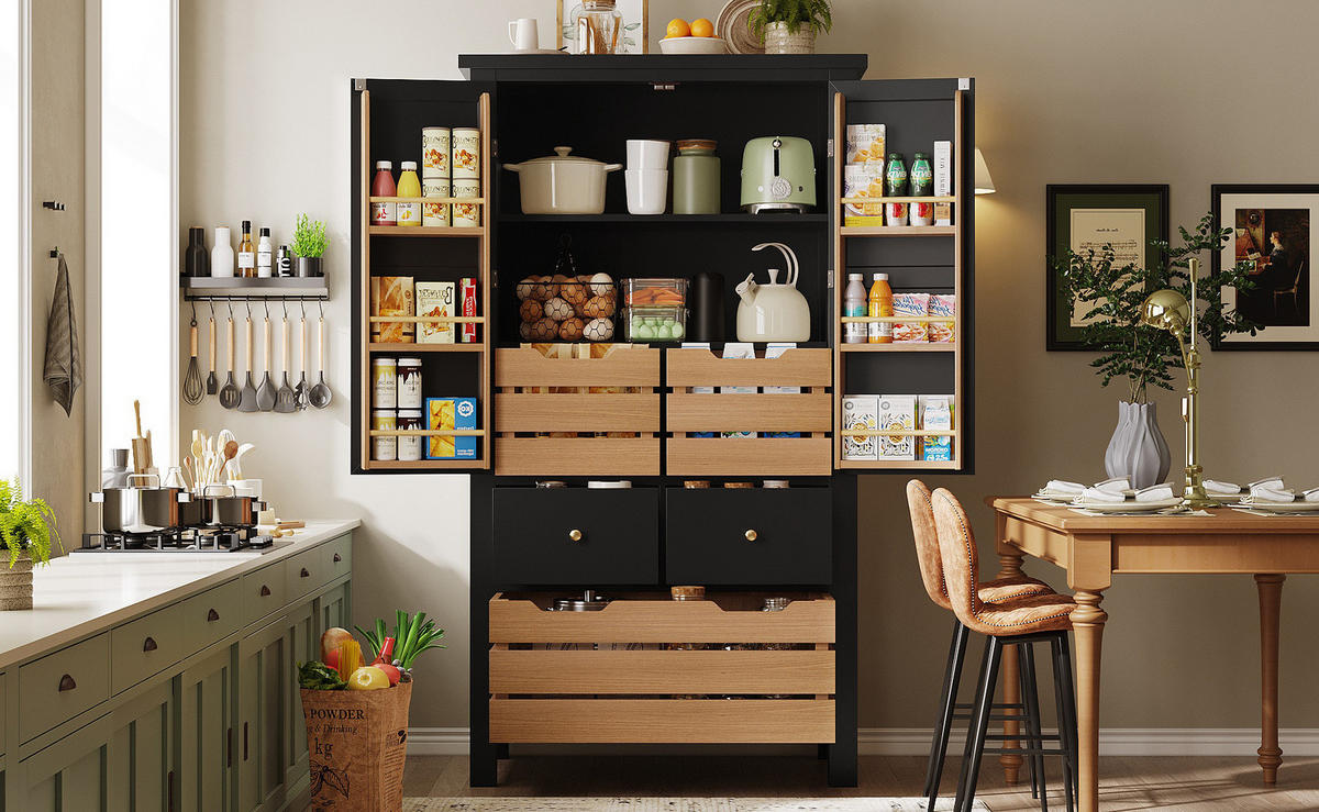 HIGHBOARD mit Schubladen 80/40/140 cm in Schwarz mit viel Stauraum - Schwarz, Holzwerkstoff (80/140/40cm) - BEAOK