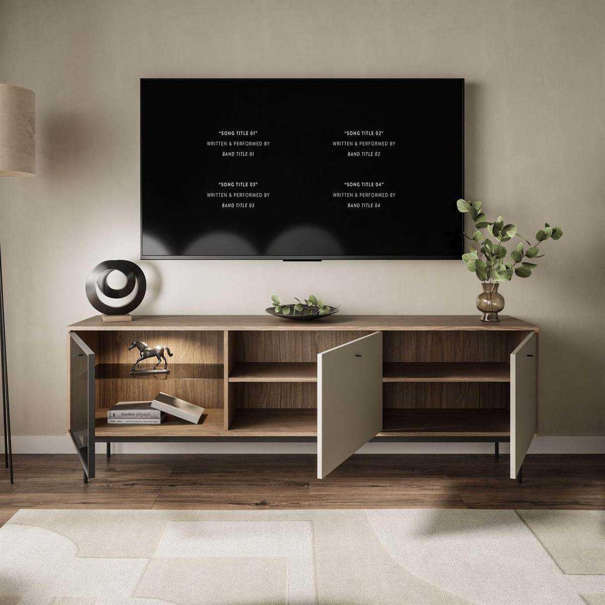 TV-SCHRANK ISA mit LED-Beleuchtung - Eichefarben, Holzwerkstoff (185/63/40cm) - Lookway