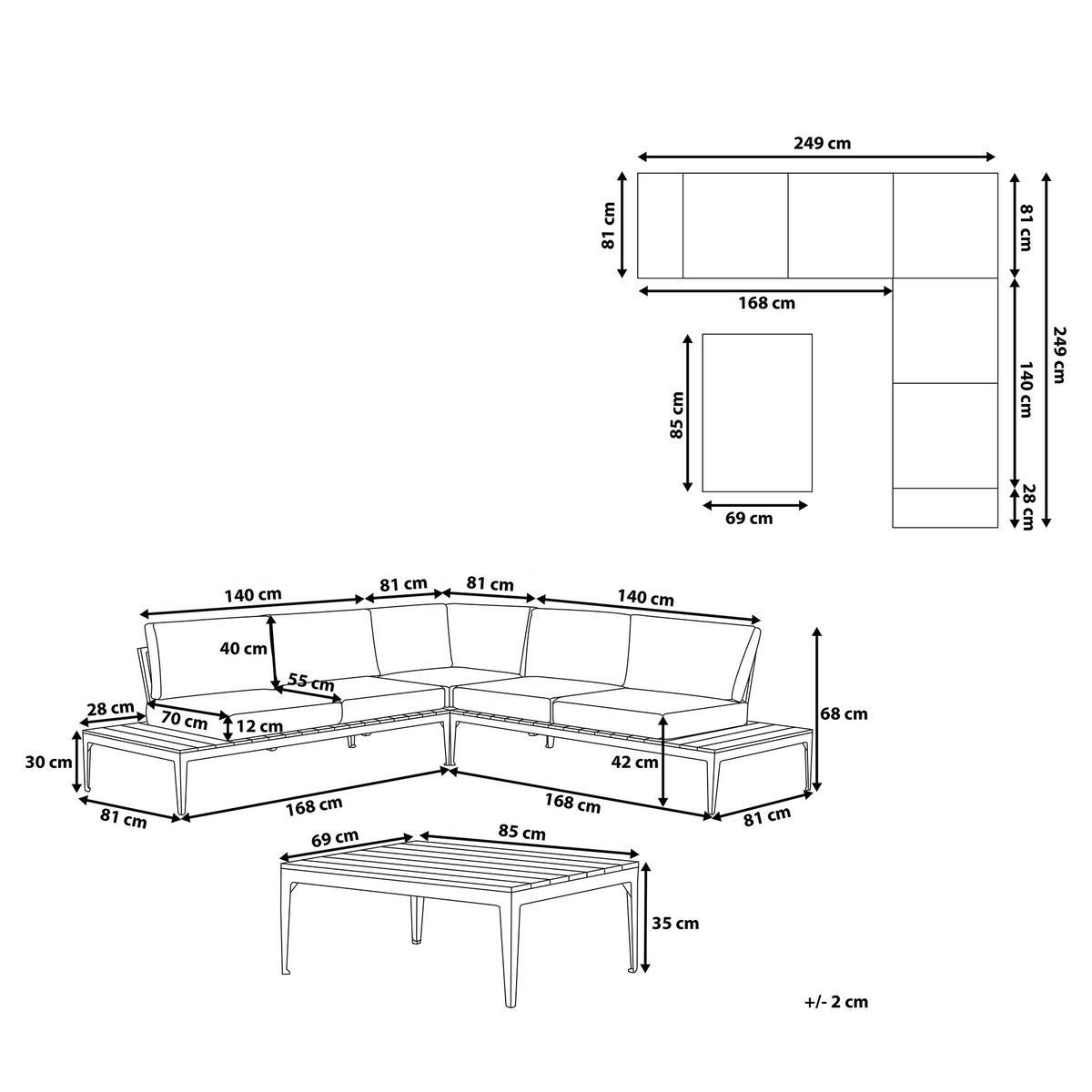 LOUNGE-SET 4-Sitzer grau Positano - Grau, Holzwerkstoff - Beliani