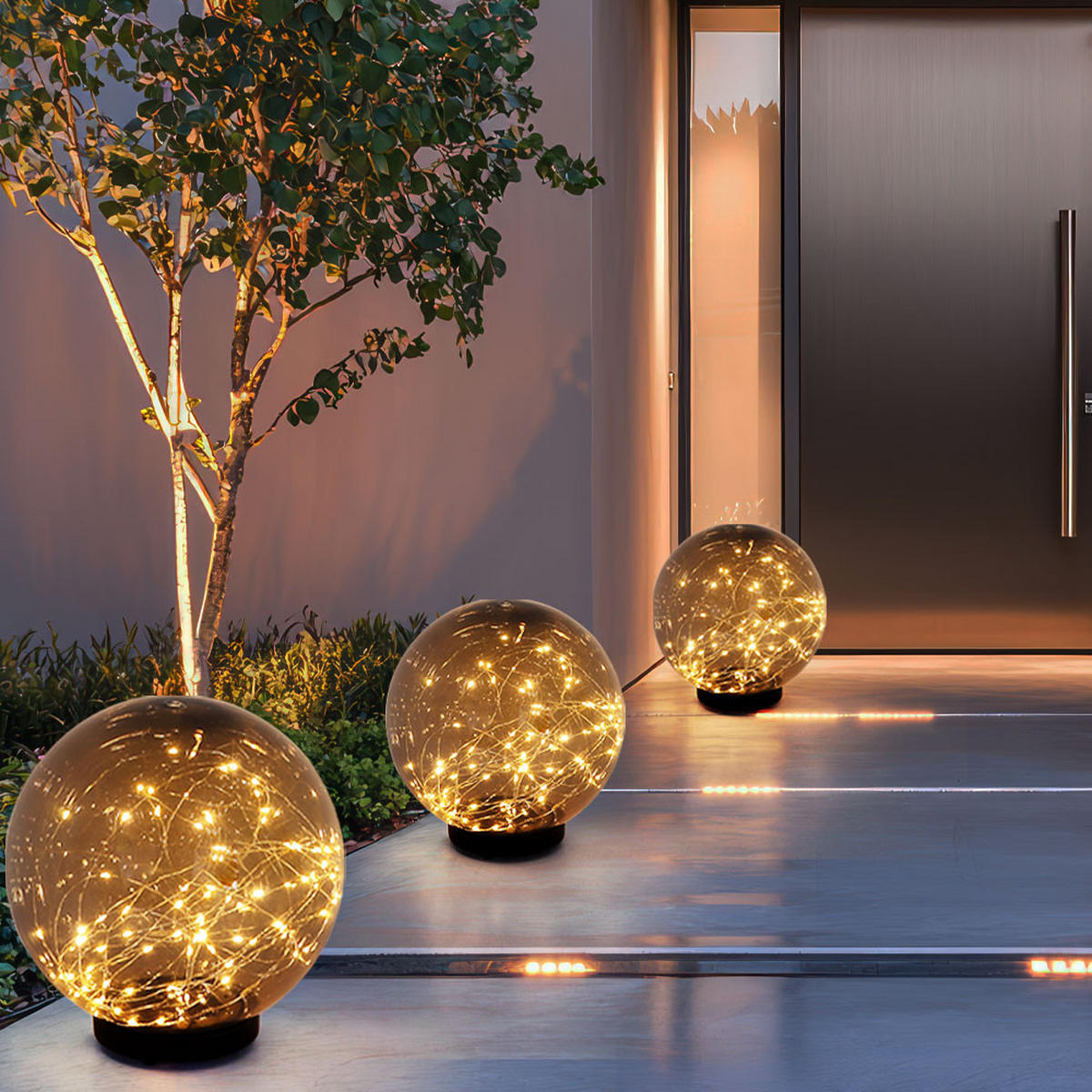 LED AUSSENLEUCHTE Kugel Grau 2er Set - Grau, Kunststoff (15/15/26cm) - Globo Lighting