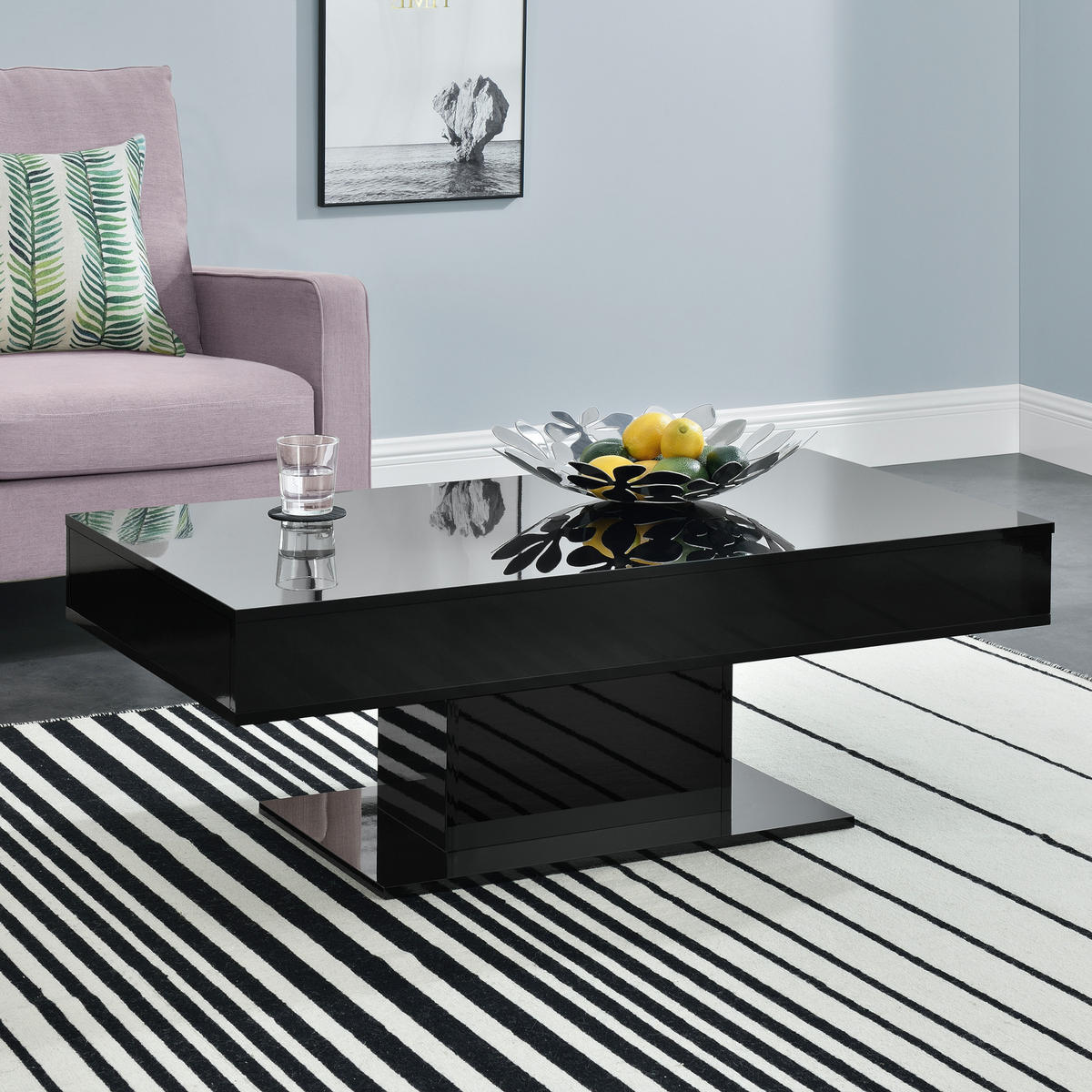 KONFERENČNÍ STOLEK Lünen 110/60/40 cm - vysoce lesklá černá, kompozitní dřevo (60/110/40cm) - [en.casa]