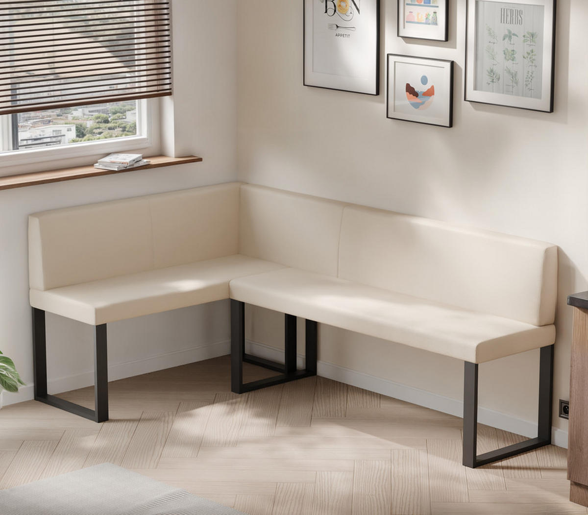 ECKBANK links SANA U Kunstleder glatt, 142/196 cm Beige - Beige, Kunststoff/Textil (142/196cm) - Idohome
