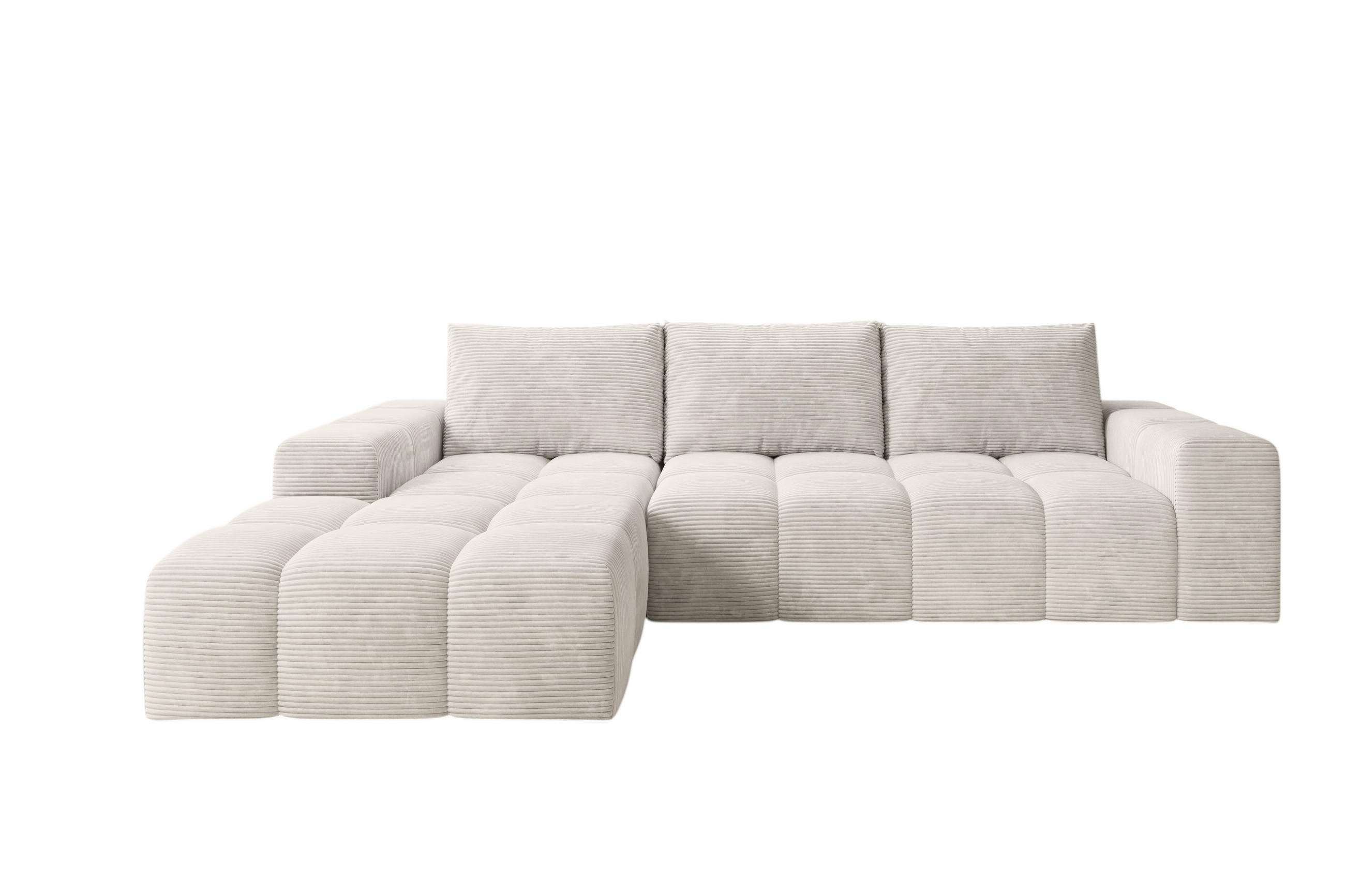 ECKSOFA Cento, L-Form, Ottomane Links, Cordstoff, 285x56x180 cm, Beige - Beige, Holz (180/285cm) - PROMETO Möbel