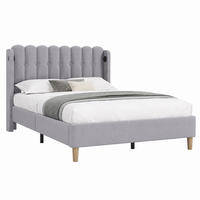 BETT mit USB und Typ-C 140x200 cm Leinen Grau - Grau, Metall (140/200cm) - Meubliv