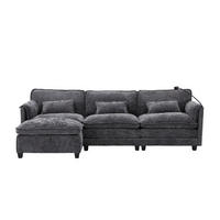 ECKSOFA mit USB-Anschluss und Seitentasche Chenille Grau 279/83/85 cm - Grau, Textil (279/83cm) - OKWISH