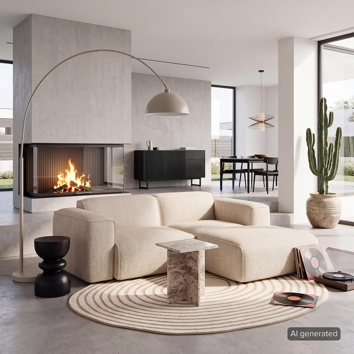 ECKSOFA mit XL-Longchair - Beige/Schwarz, Kunststoff/Textil (260/171cm) - home24