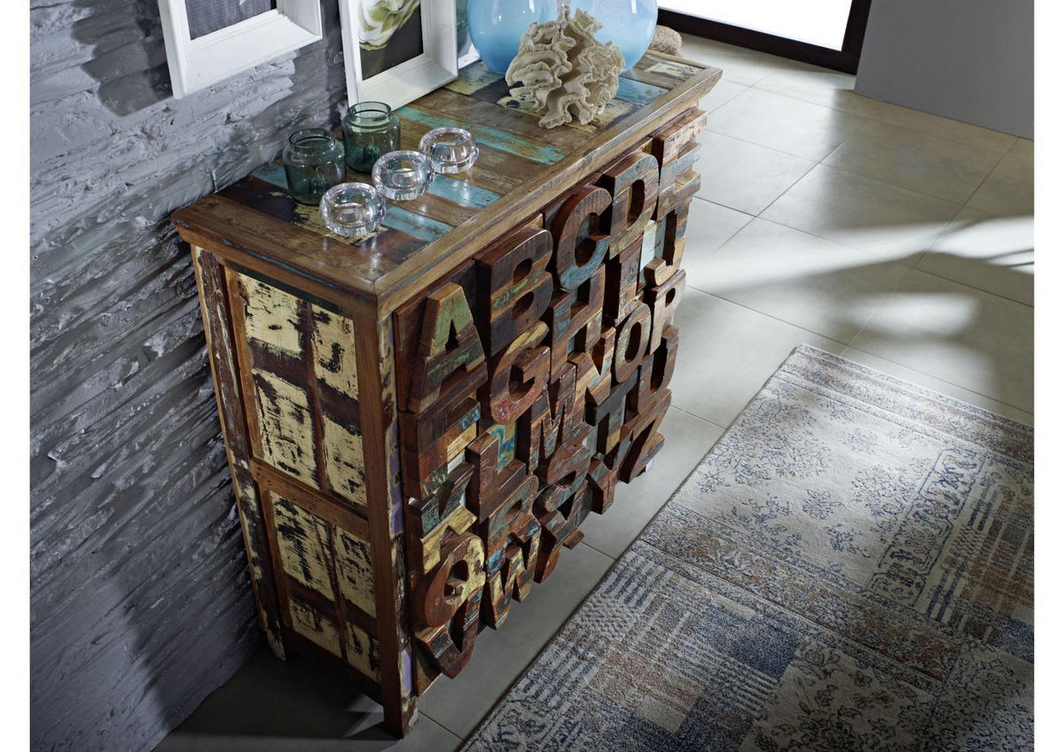 KOMMODE Altholz 90x40x100 mehrfarbig lackiert NATURE OF SPIRIT #70 - Multicolor, Holz (90/100/40cm) - Massivmoebel24