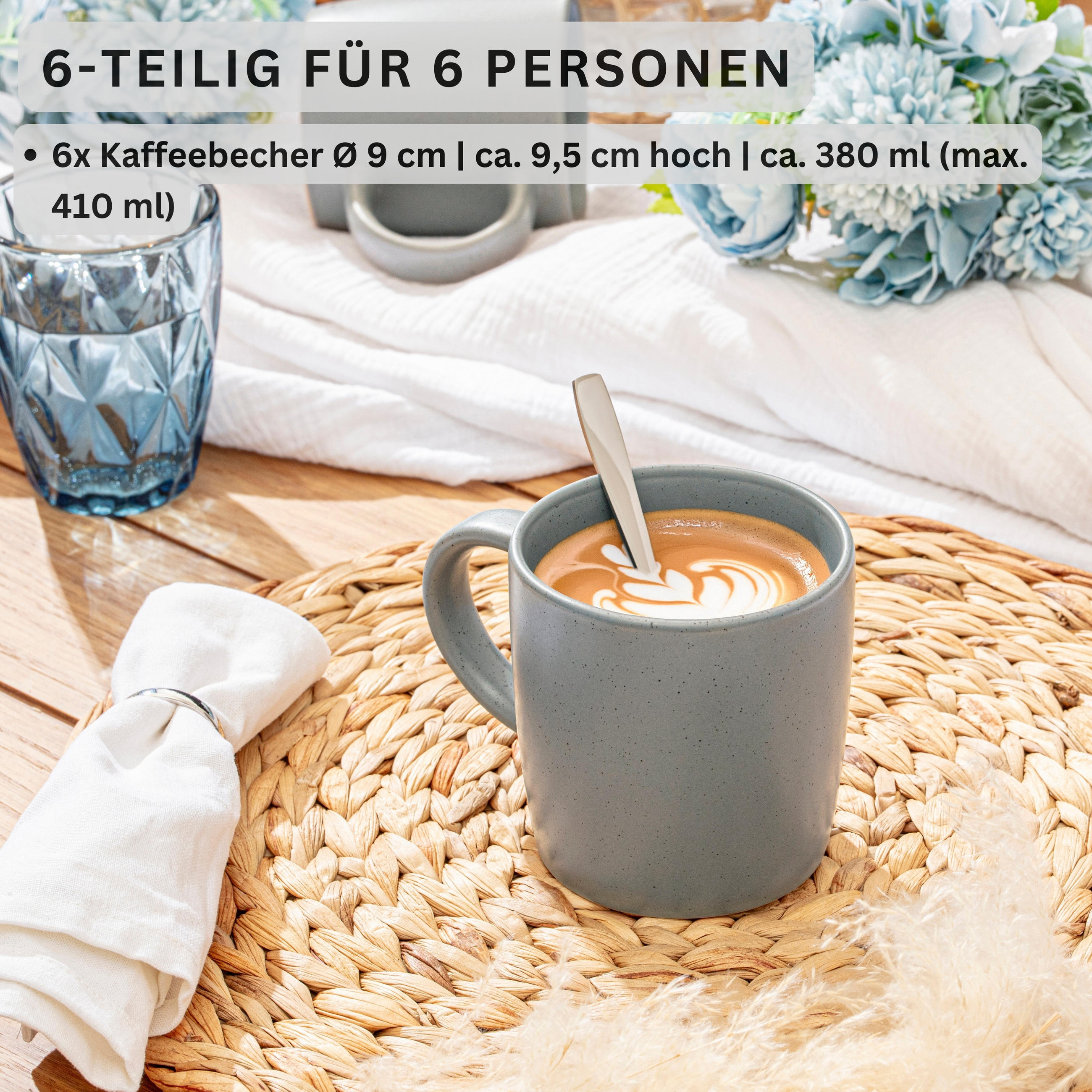 KAFFEEBECHER LEEDS SHADOW - 6 teilig aus Steingut - Grau, Stein (0.38L) - Sänger