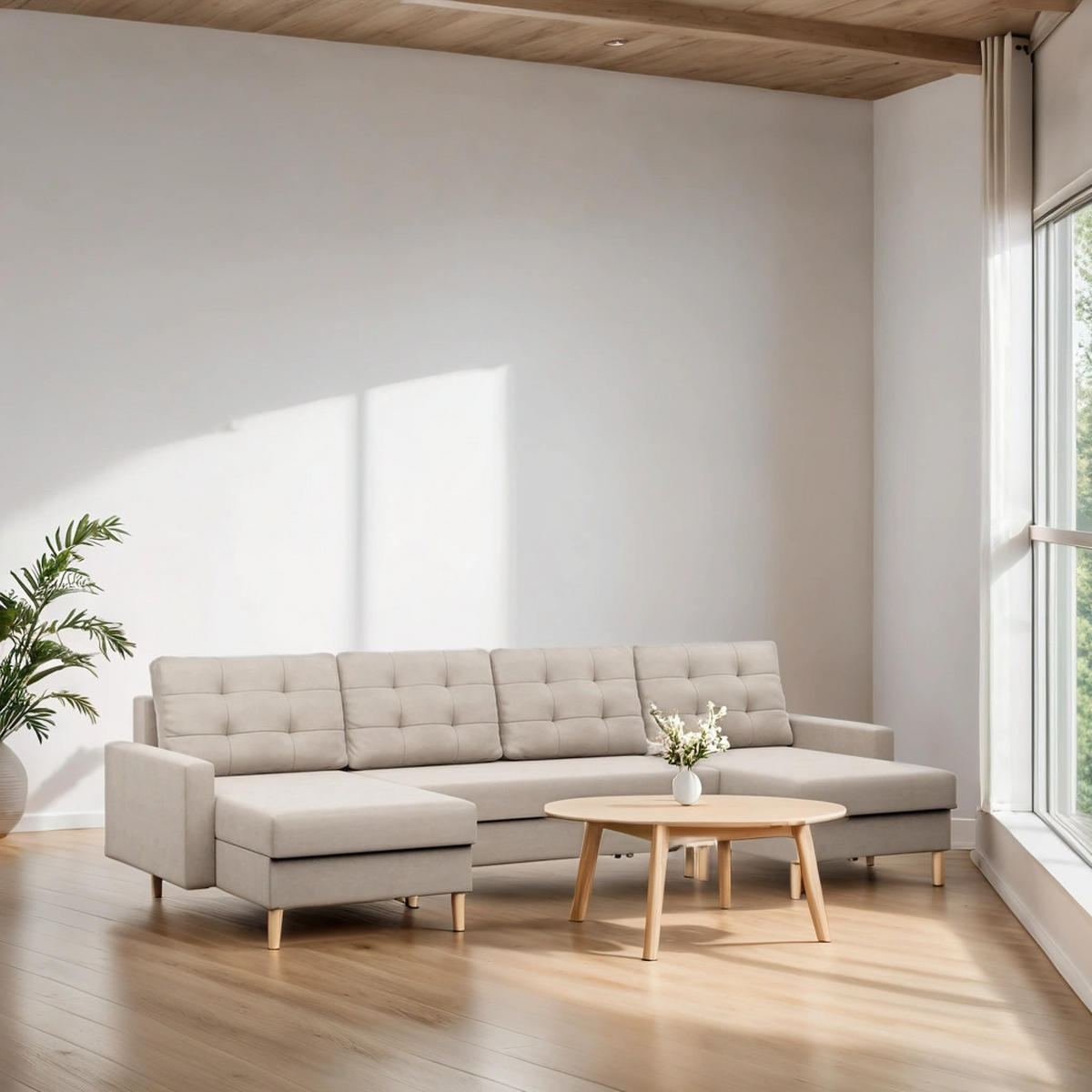 WOHNLANDSCHAFT Blank beige - Beige, Textil (294/92/140cm) - SIMKAM Furniture
