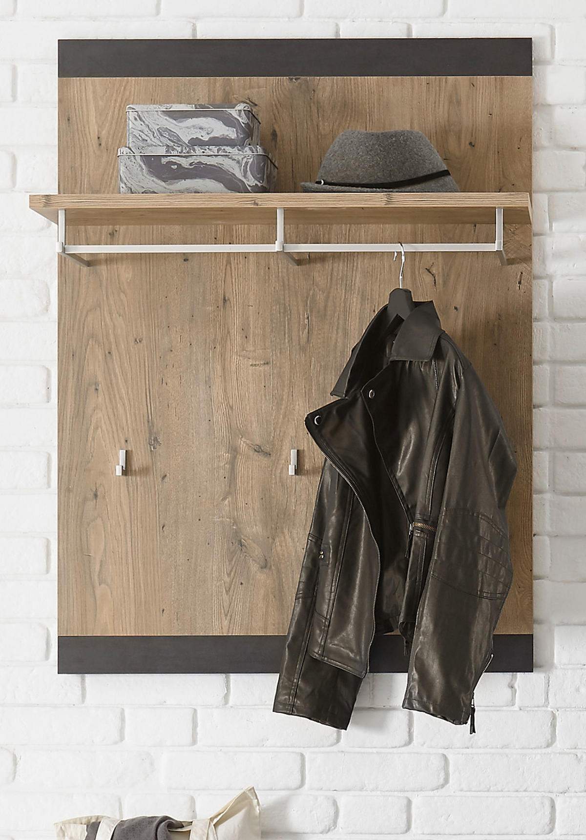 GARDEROBENPANEEL Kastanie grau Fresco , Flur Wandgarderobe, 80 x 107 cm - Kastanienfarben/Grau, Holzwerkstoff (80/107/25cm) - Furn.Design