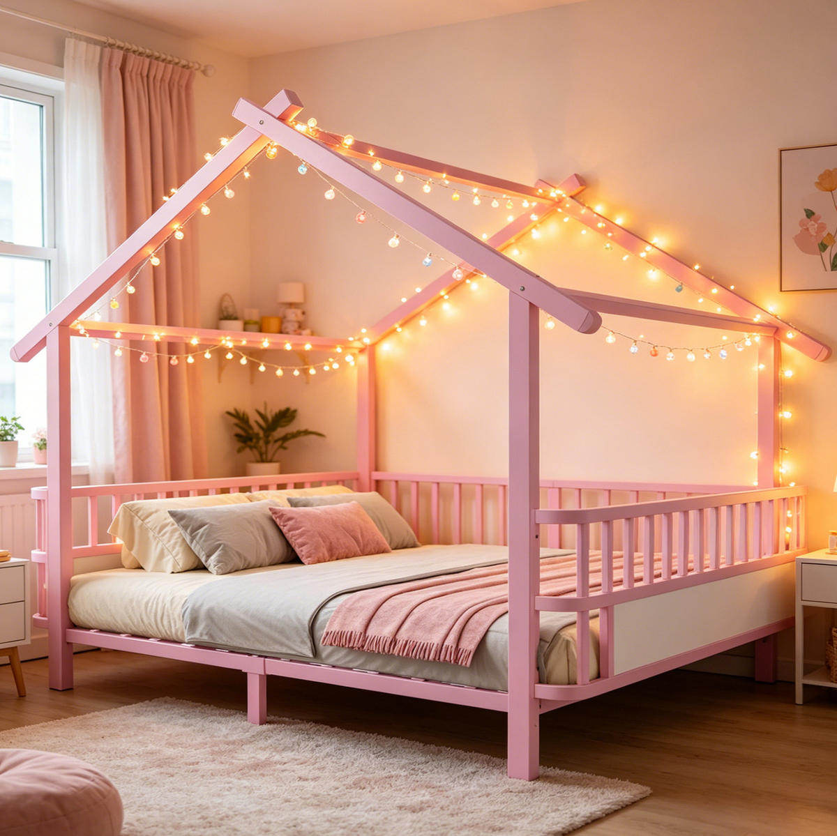 KINDERBETT 140/200 cm Rosa mit Sicherheitsgitter aus Metall - Rosa, Metall (140/200cm) - MIVRAY