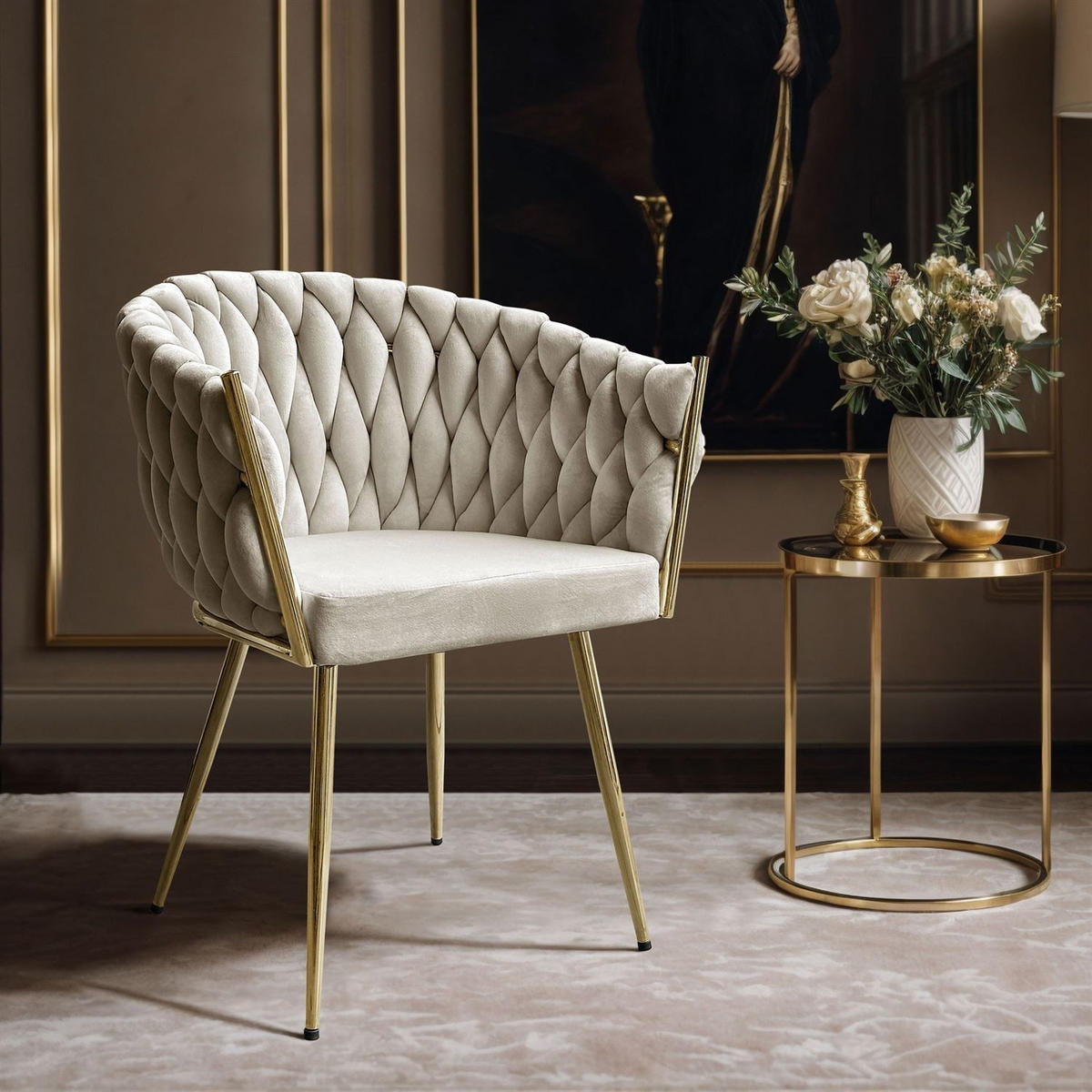 ARMLEHNENSTUHL ROSALIE - Beige/Goldfarben, Textil (65/73/54cm) - Lookway