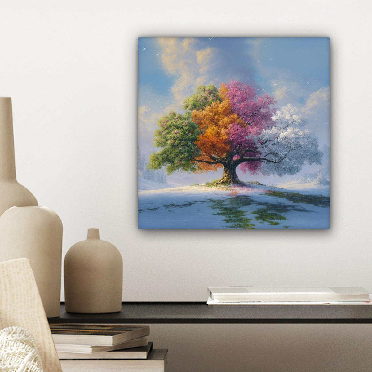 LEINWANDBILD Baum - Jahreszeiten - Winter - Landschaft Deko Wohnzimmer 20x20 cm - Multicolor, Textil (20/20cm) - MuchoWow