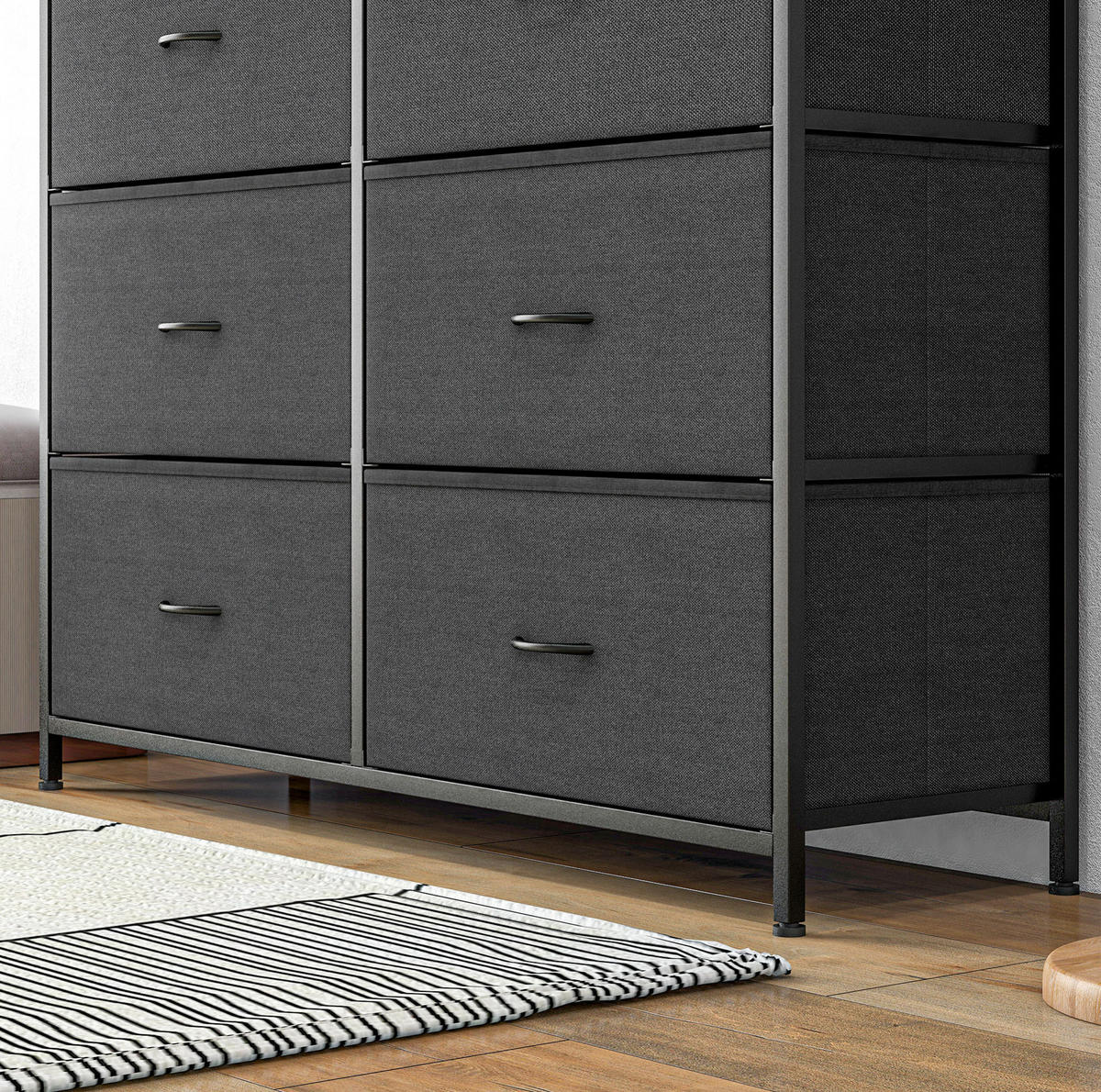KOMMODE 30/100/100 cm mit 10 Stoffschubladen und Stahlrahmen, vielseitiger Stauraum, Schwarz - Schwarz, Metall (100/100/30cm) - Redom