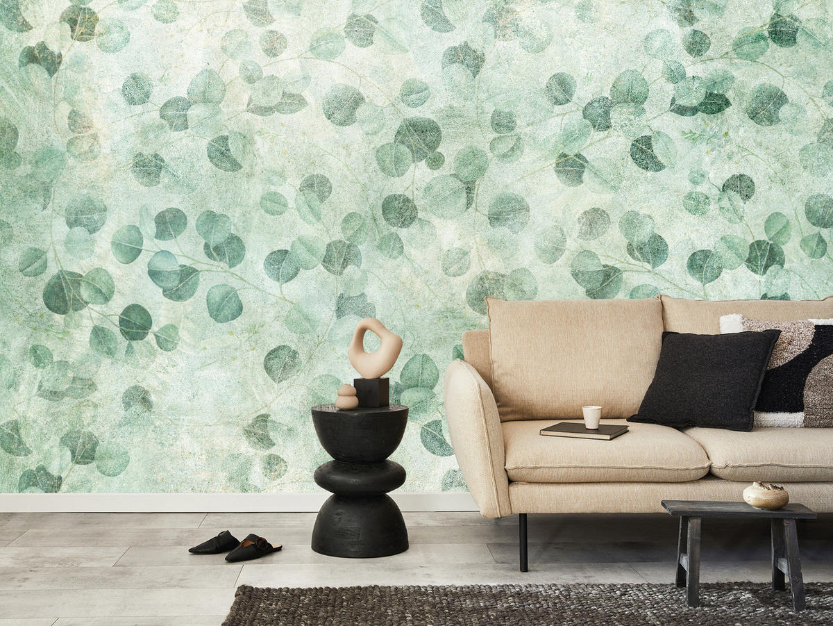 FOTOTAPETE Grüne Blätter Beton Optik Natur 150x105 - Grün, Papier (150/105cm) - Muralo