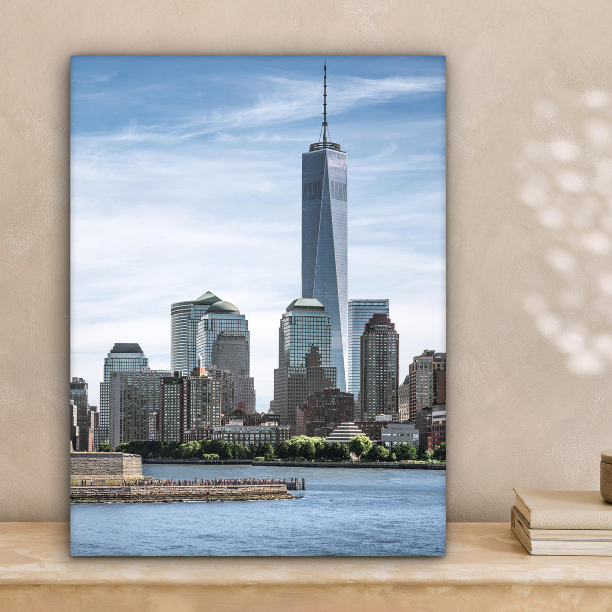 LEINWANDBILD New York - Freiheitsstatue - Wasser Room Decor 30x40 cm - Hellblau, Textil (30/40cm) - MuchoWow