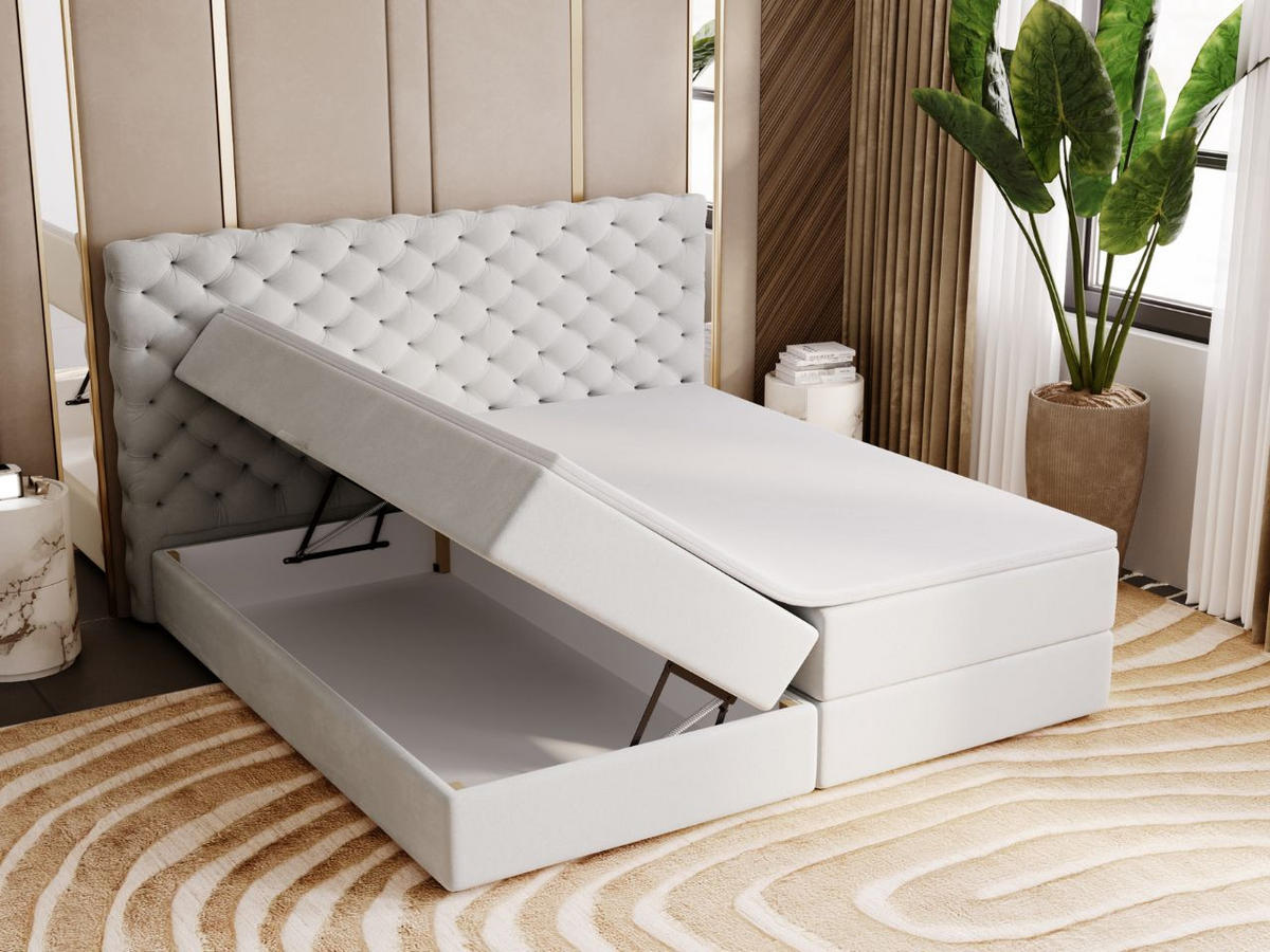 BOXBETT Bergamo 200x200 Hellgrau - Hellgrau/Schwarz, Holz/Textil (200/200cm) - Graingold