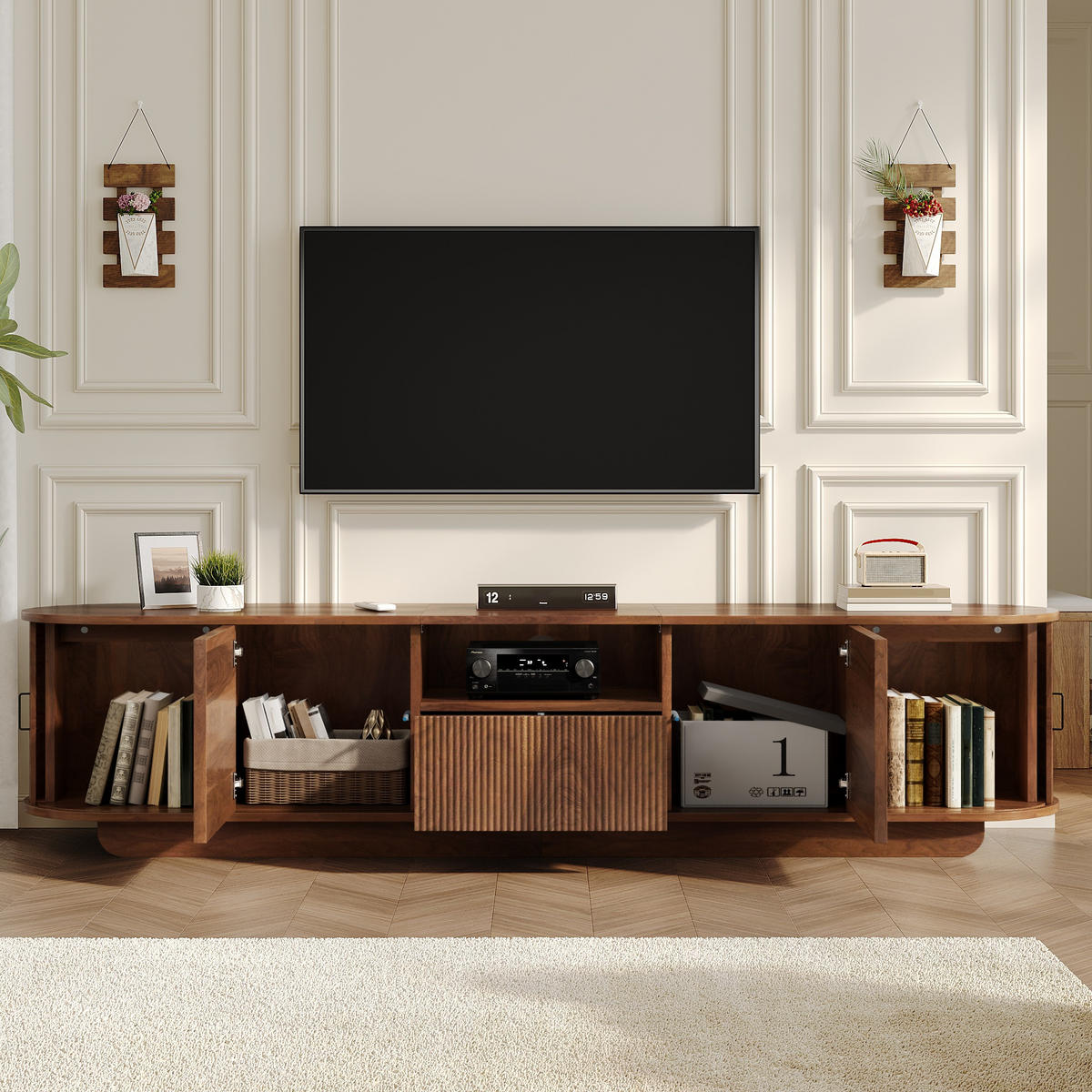 TV-SCHRANK 180/40/50 cm Walnussholzfarbe mit Schiebetüren, 2 Türen und 1 Schublade - Nussbaumfarben, Holzwerkstoff (180/50/40cm) - Oxeza