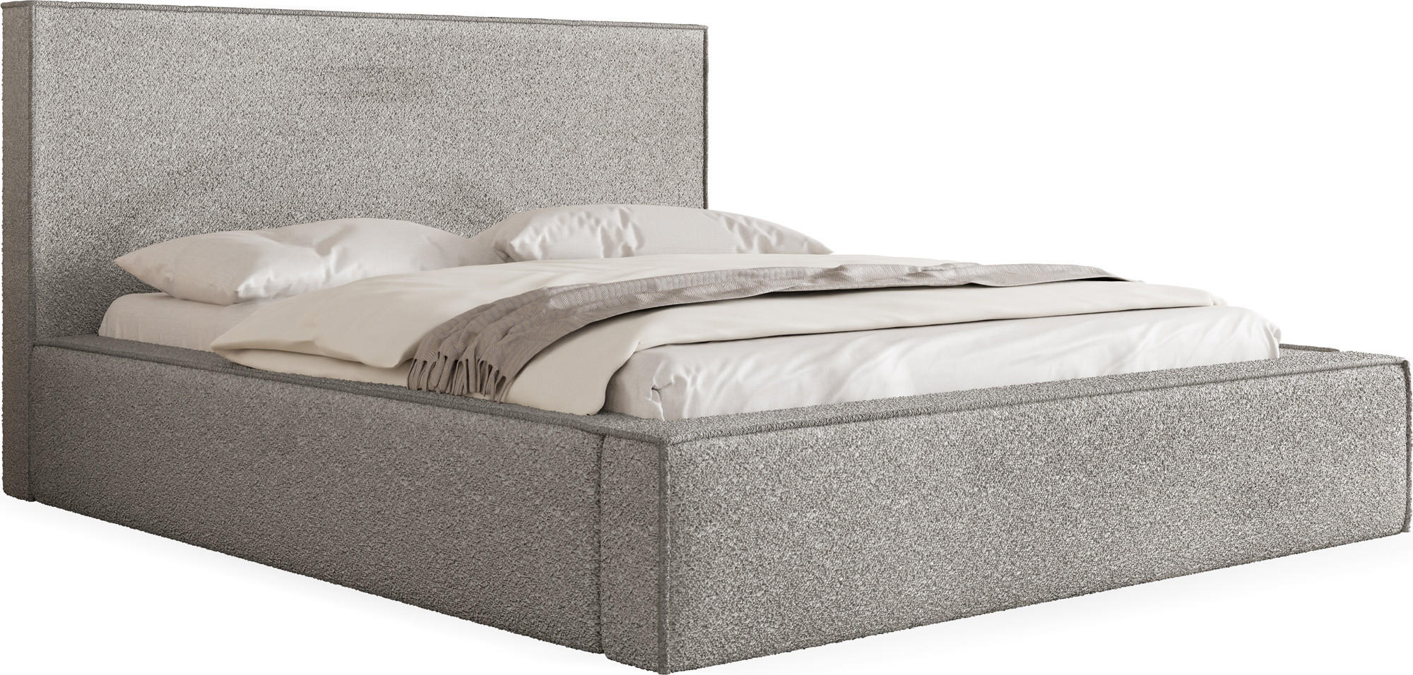 POLSTERBETT Terra mit Bettkasten, Grau Boucle 180x200 cm - Birkefarben/Schwarz, Holz/Holzwerkstoff (180/200cm) - WFL GROUP