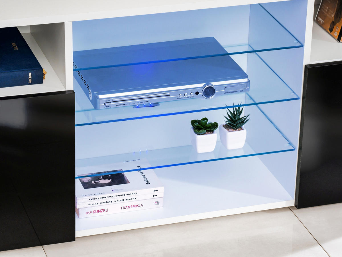 SIDEBOARD TV URBINO Eiche Wotan, Blau LED Beleuchtung - Eiche Wotan/Schwarz, Glas/Holzwerkstoff (140/53/35cm) - Komodee