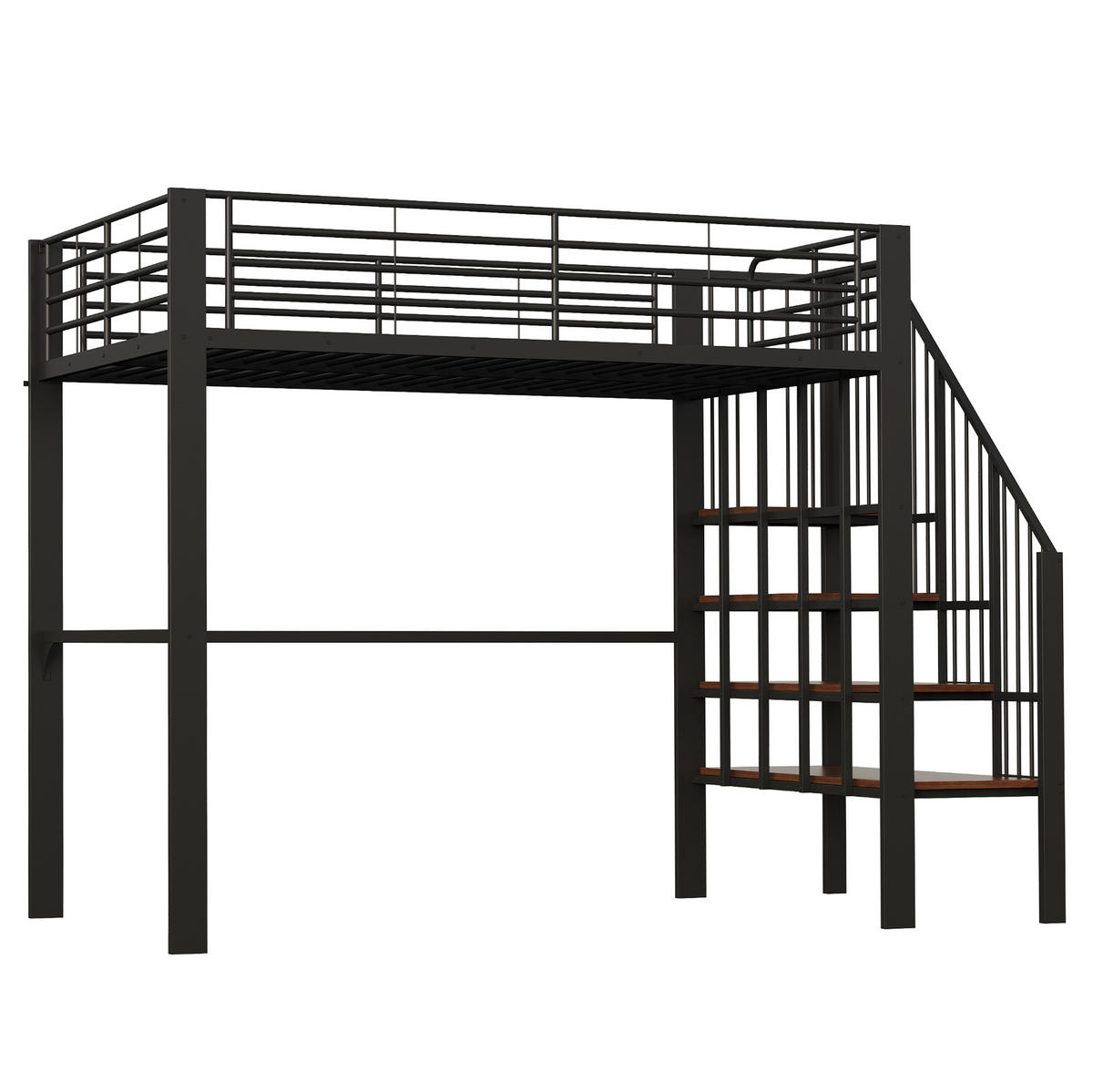 HOCHBETT 140/200 cm, Schwarz mit Stauraum und Treppe - Schwarz, Metall (140/200cm) - MIVRAY