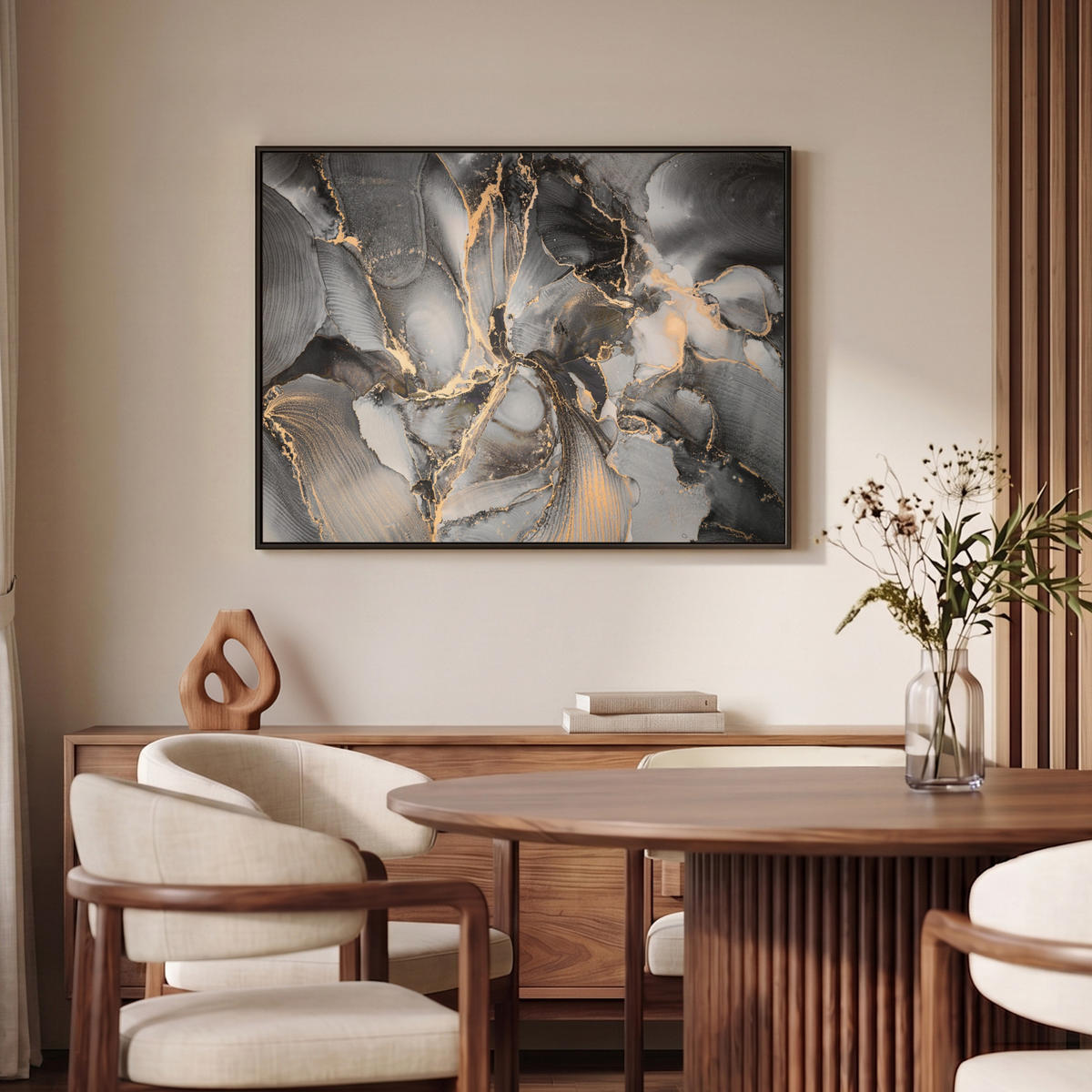 LEINWAND Bilder mit Rahmen - Grau - Luxus - Gold - Marmor - 100x70 - Dunkelgrau, Textil (100/70cm) - MuchoWow