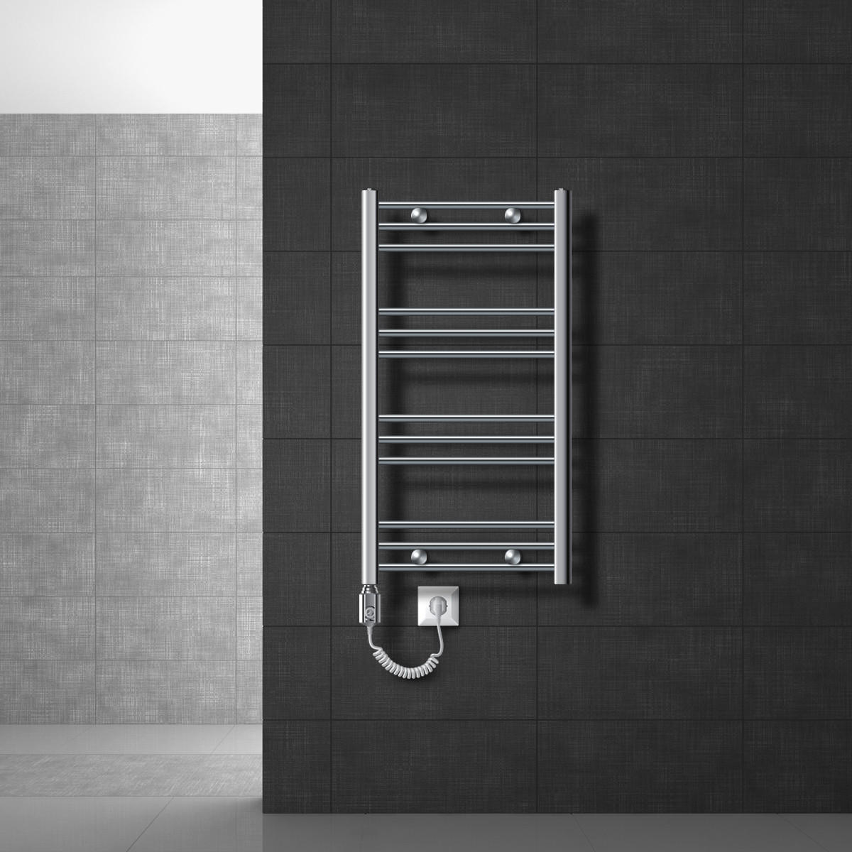 BADHEIZKÖRPER elektrisch Sahara 500x800 mm Chrome gerade mit Heizstab 600W - Chromfarben, Metall (3/80/50cm) - LuxeBath