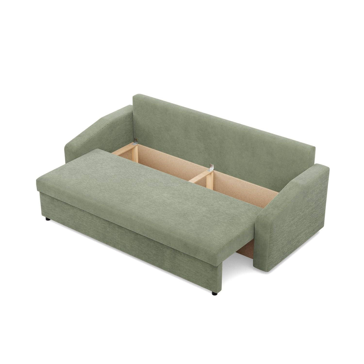 SOFA 3-SITZER MIT SCHLAFFUNKTION NEO, Cord - Grün - Grün, Textil (220/85/92cm) - Mebligo