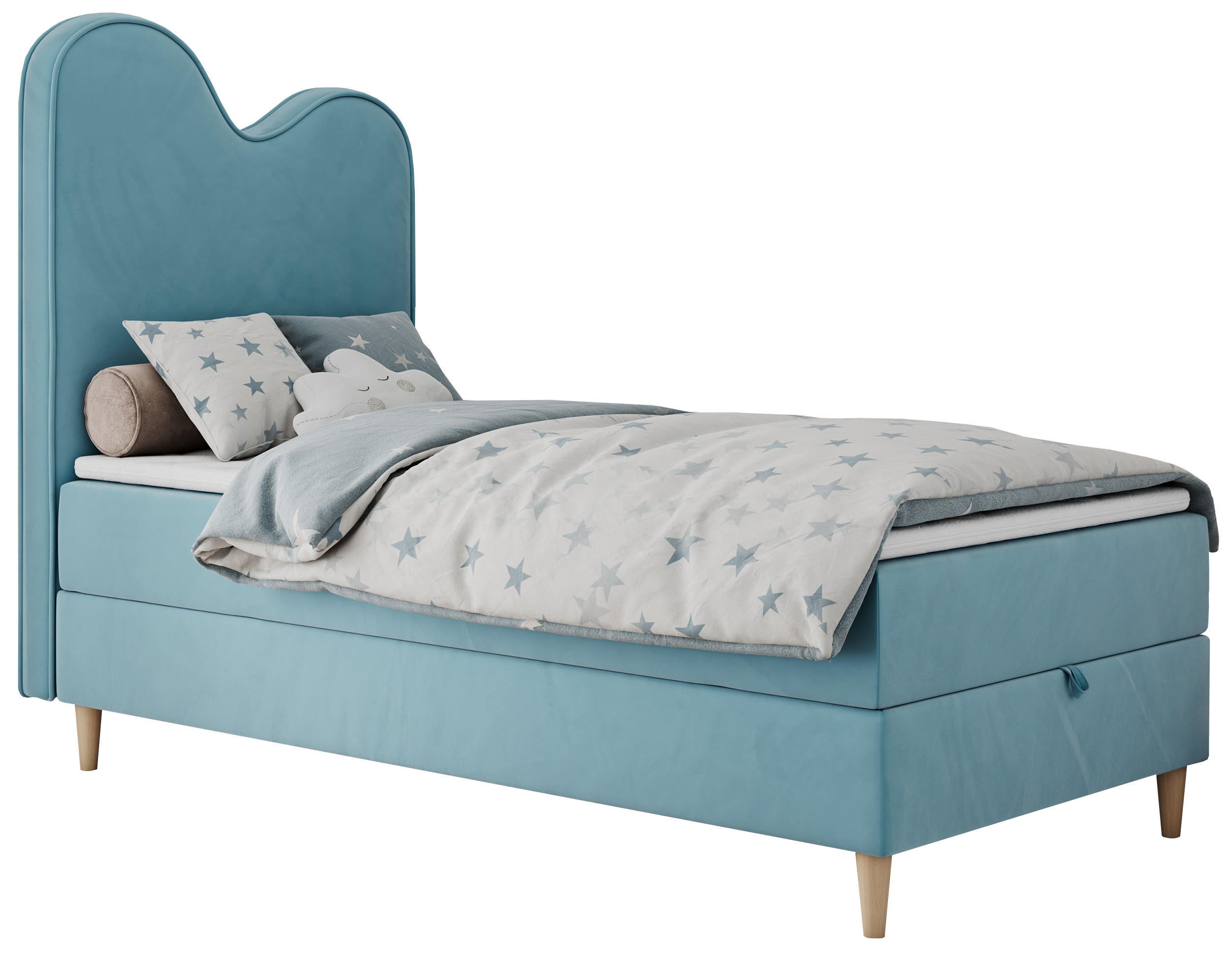 BOXBETT FLOW 90/180 Blau Velvet - H3 - Blau, Holz/Textil (90/180cm) - MKS