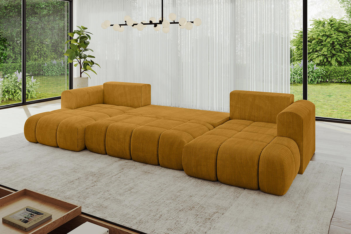 WOHNLANDSCHAFT Ottomane Links CLOUD-U 414x180x40 Senfgelb Cord - Currygelb, Holzwerkstoff/Kunststoff (414/90/180cm) - ALTDECOR