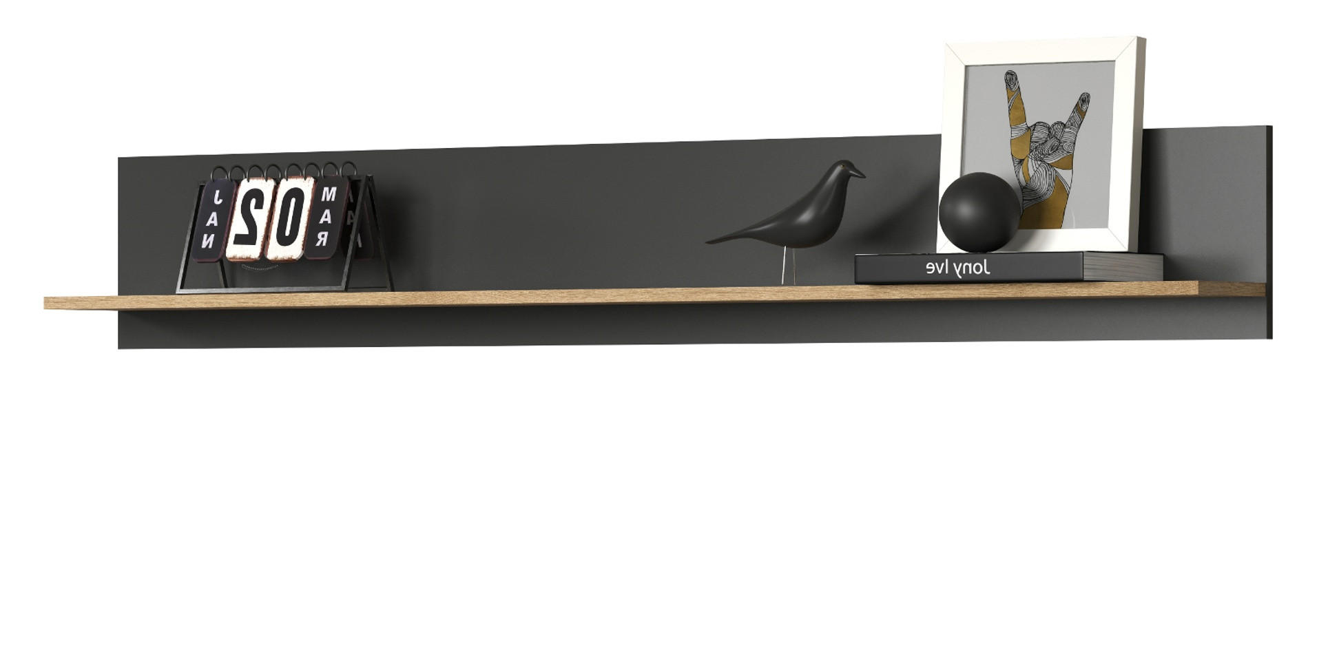 WANDBOARD grau, Evoke Eiche, Wandregal 167 x 25 cm - Eichefarben/Grau, Holzwerkstoff (167/25/18cm) - Top.Furn