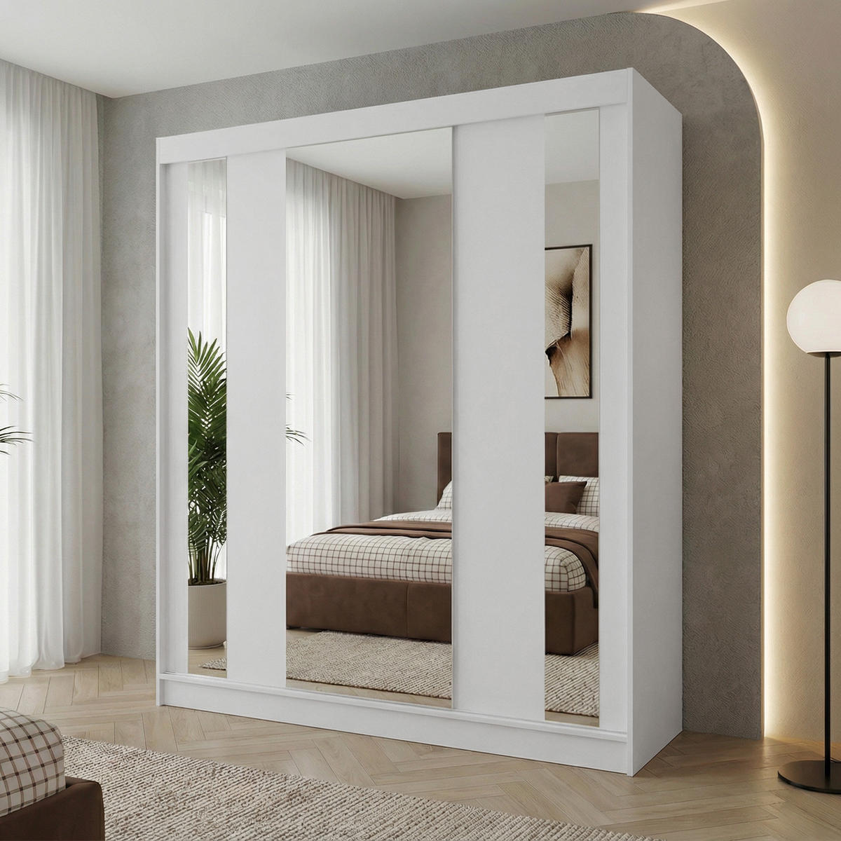 SCHWEBETÜRENSCHRANK Gaja 180/216/61 weiß mit Spiegel - Weiß, Holzwerkstoff (180/216/61cm) - Beautysofa