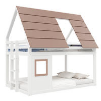 ETAGENBETT 140/200 cm, Braun/Weiß mit Dach und Leiter - Weiß, Holz (140/200cm) - MIVRAY