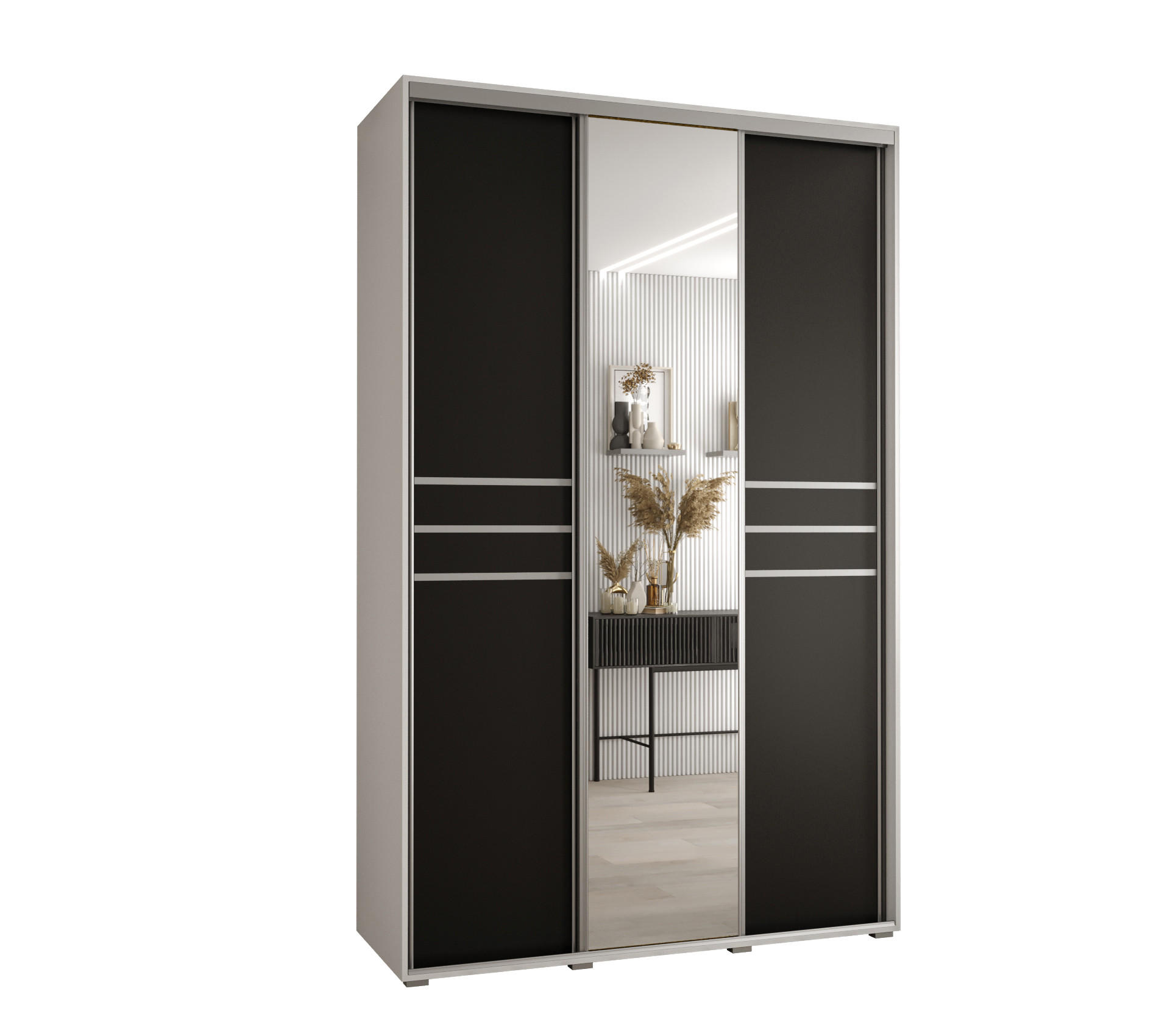 Abiks Möbel Schwebetürenschrank Weiß, Schwarz, Silber 150x235x60 cm